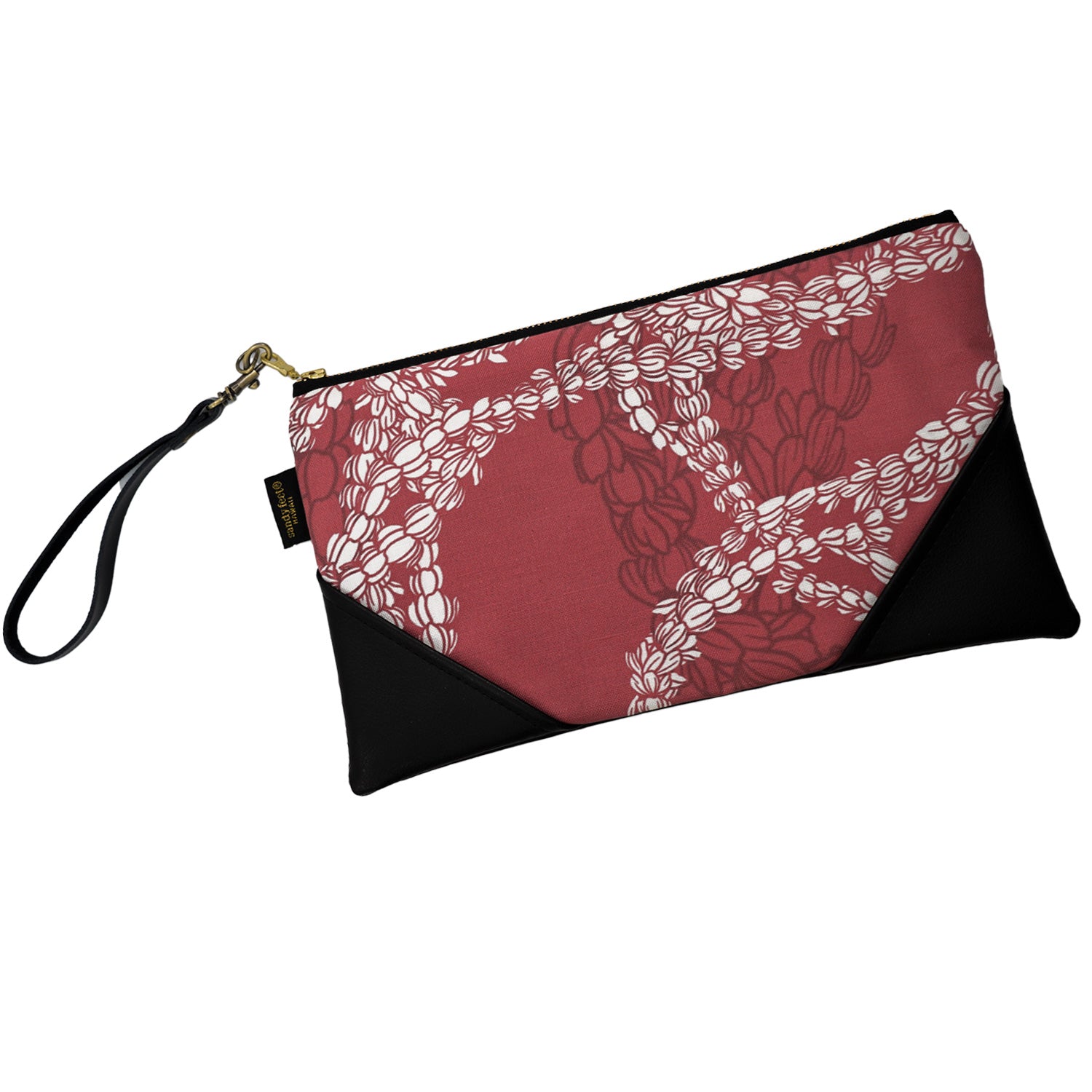 Large Canvas & Vegan Leather Clutch with Strap - Berry