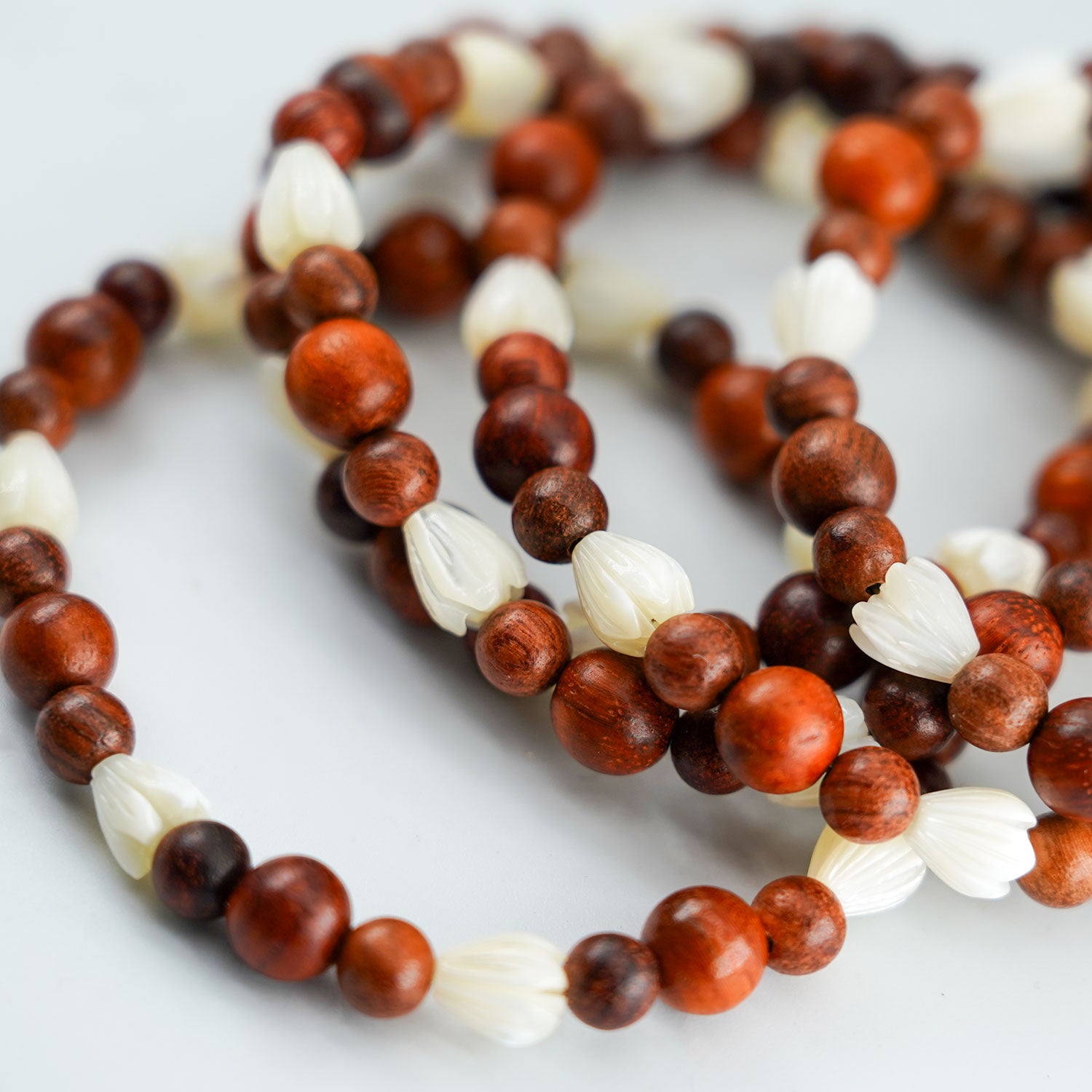 Sandalwood & Carved Mother of Pearl Bead Bracelet