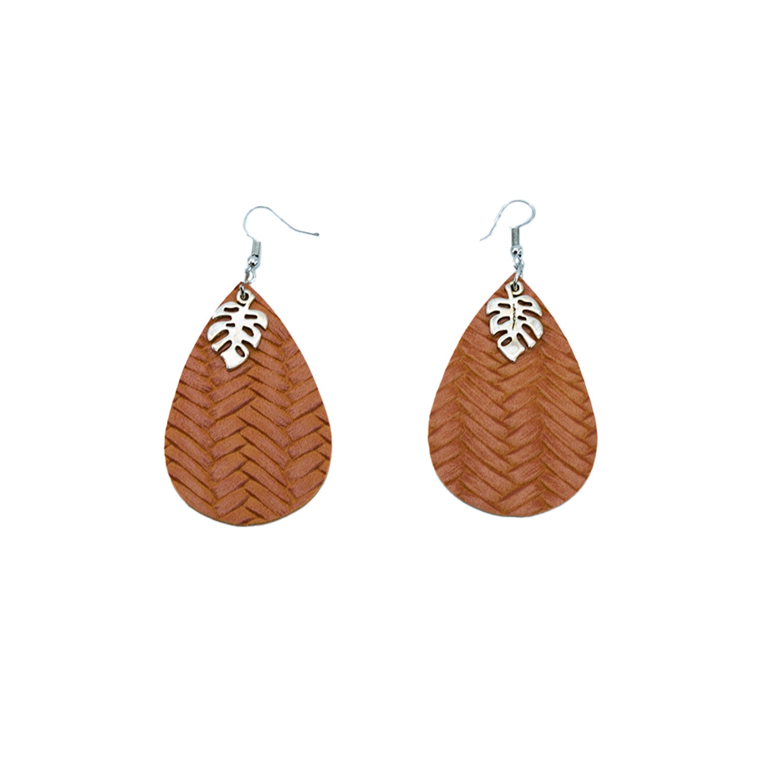 Faux Leather Dangle Earrings - Monstera Weave