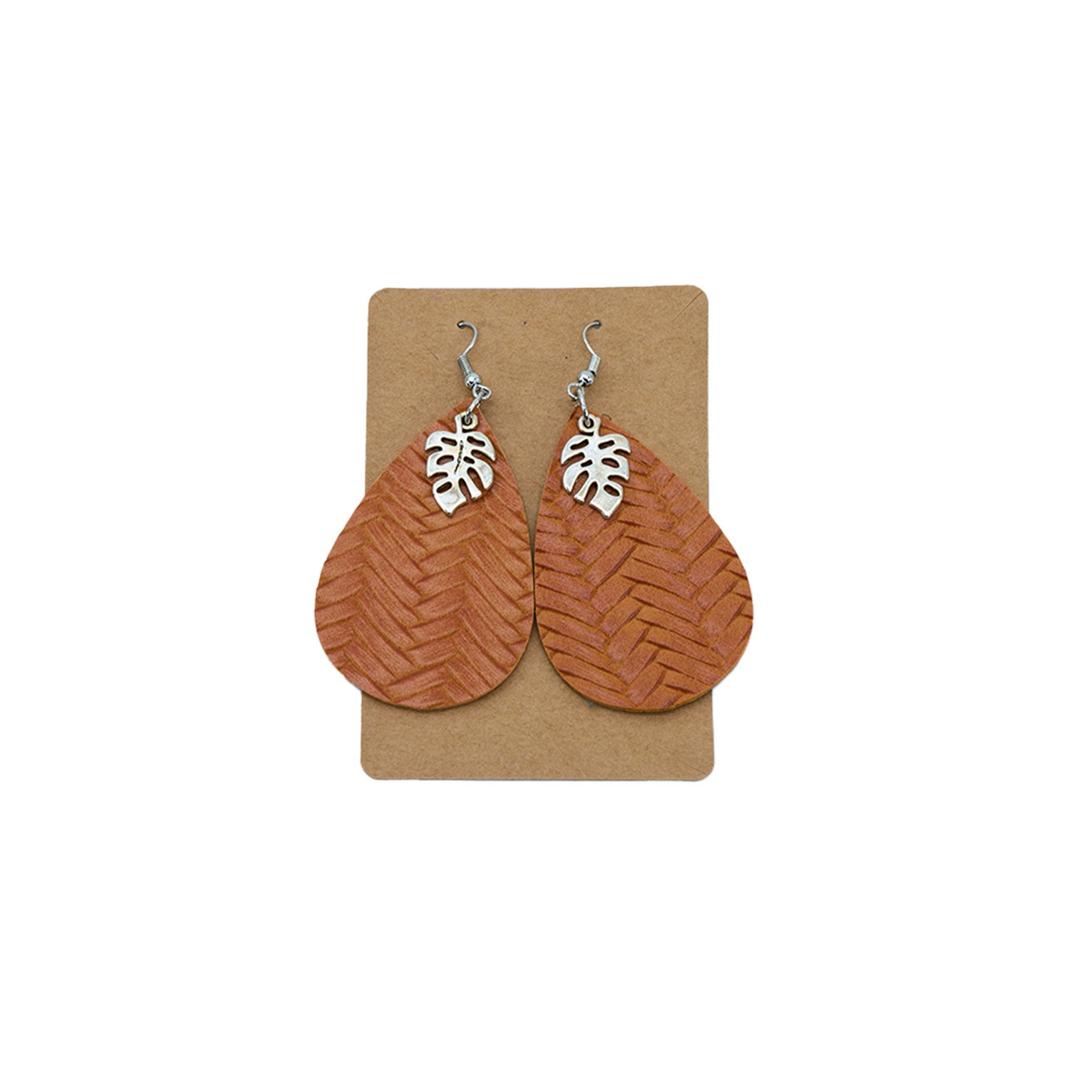 Faux Leather Dangle Earrings - Monstera Weave