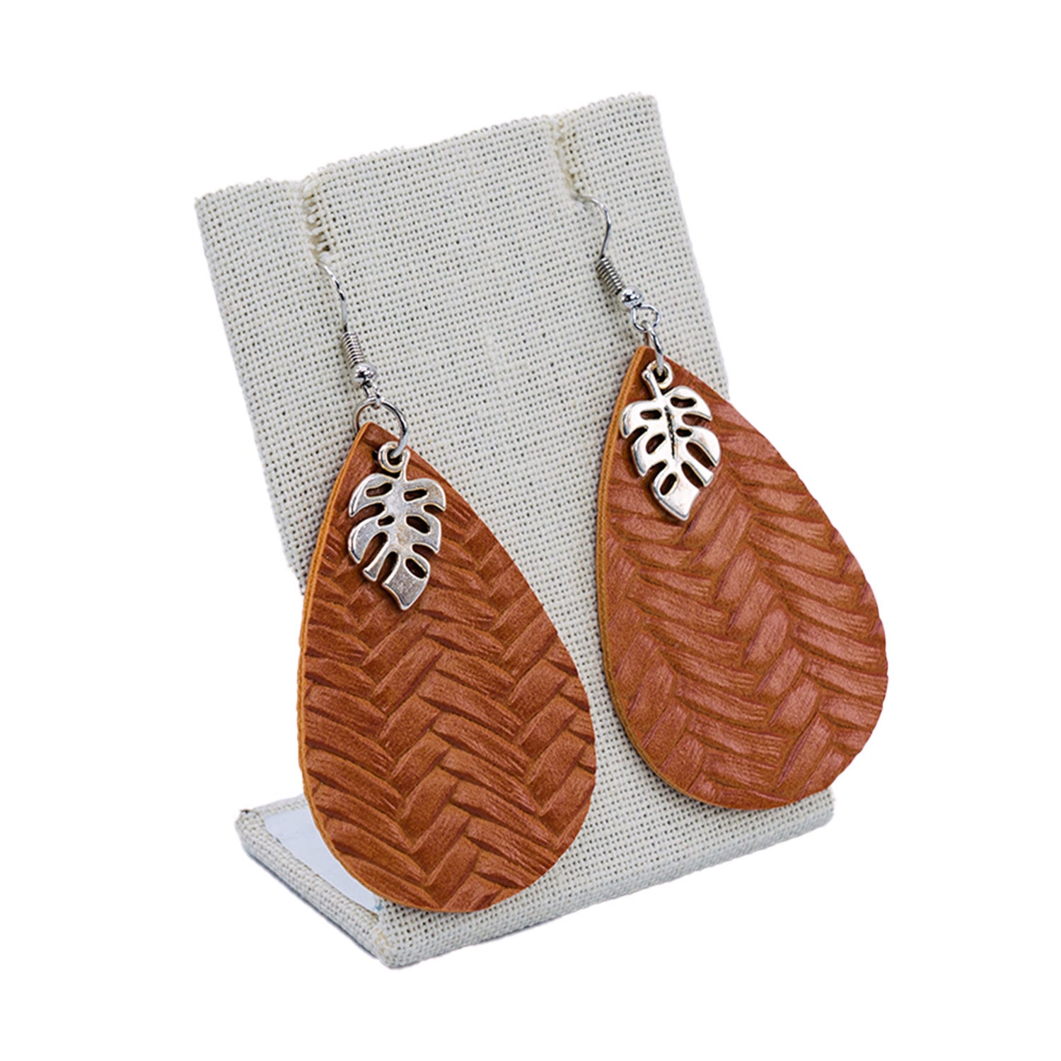 Faux Leather Dangle Earrings - Monstera Weave