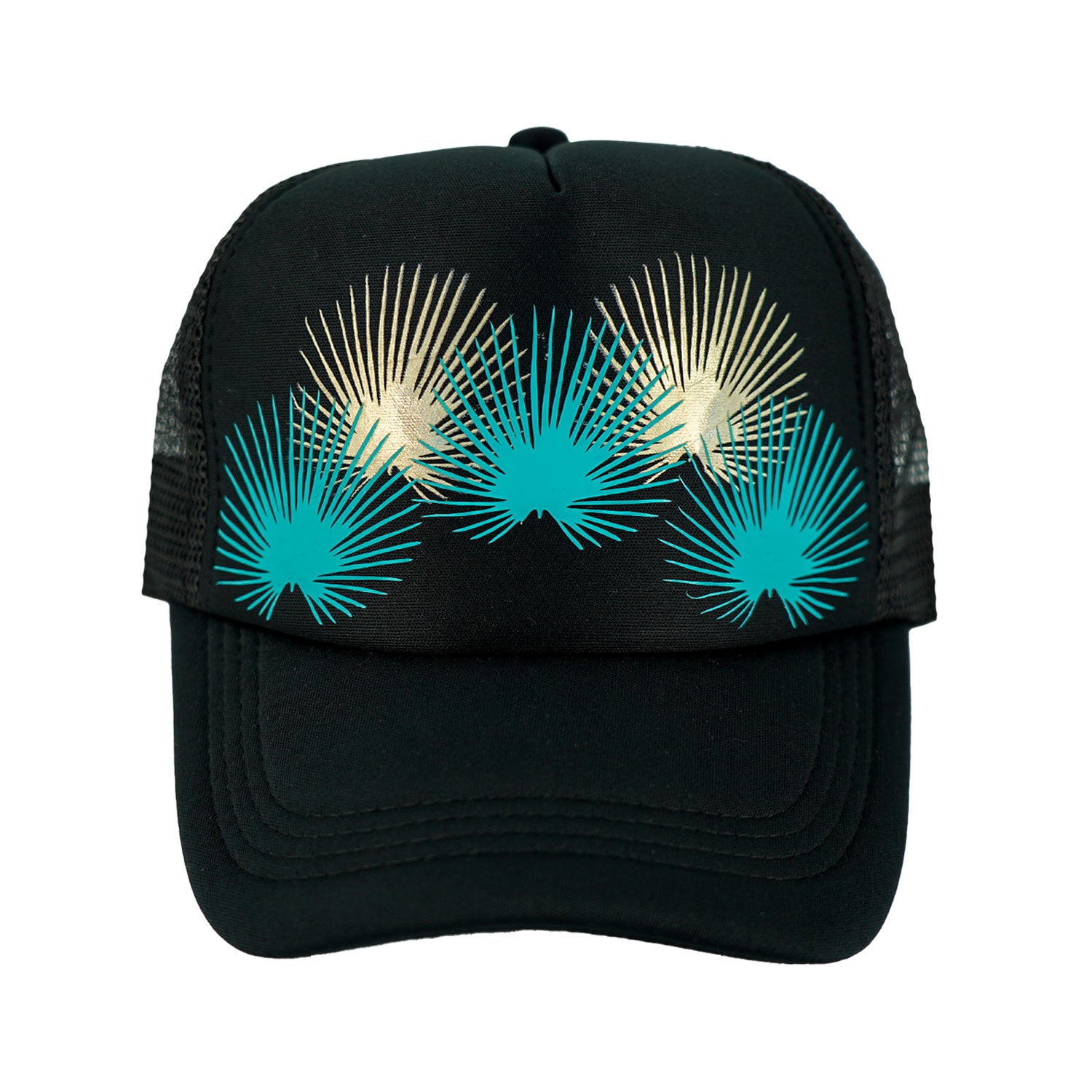 Kūlia Summer Vibes Black Trucker Hat - Teal & Silver Foil