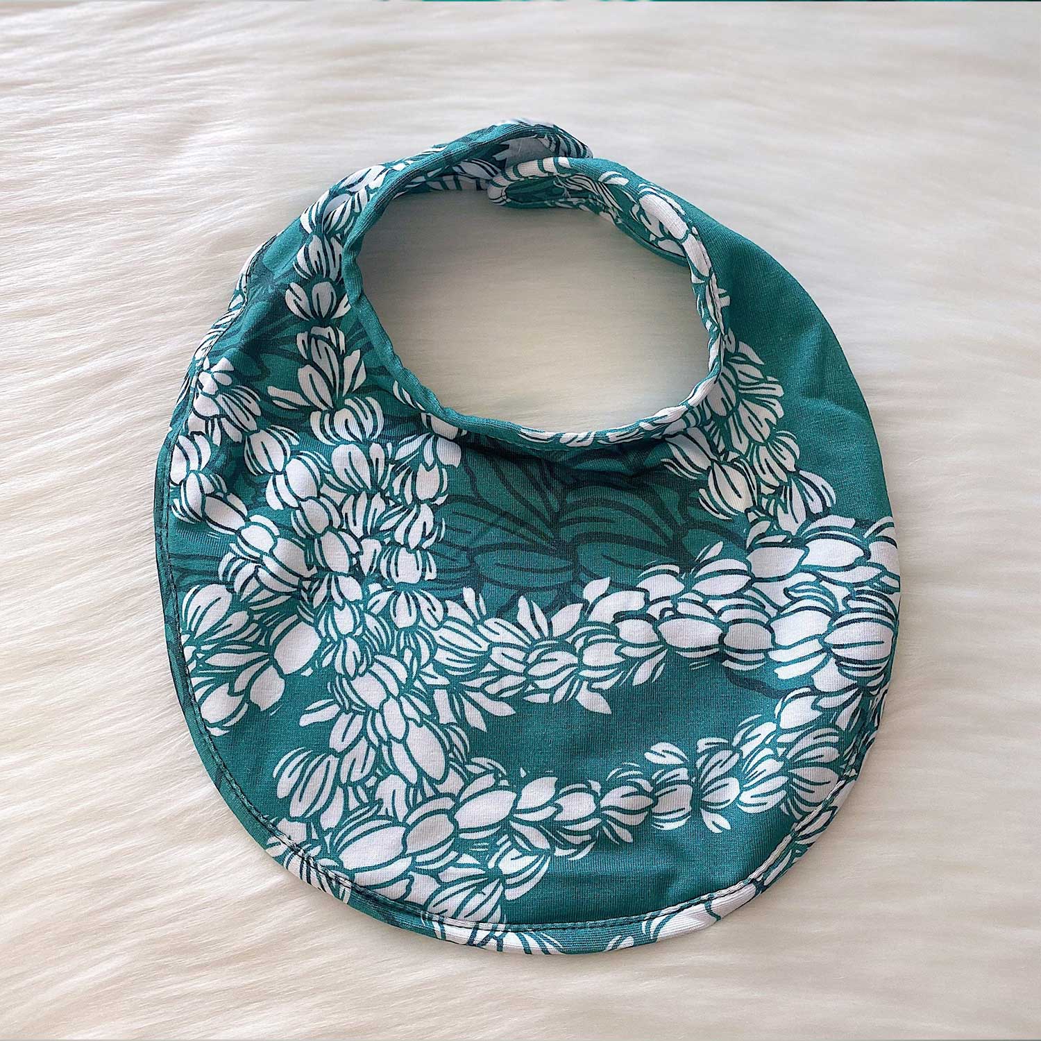 Baby Bib Modal Fabric & Velcro Lei Pīkake Print - Peacock
