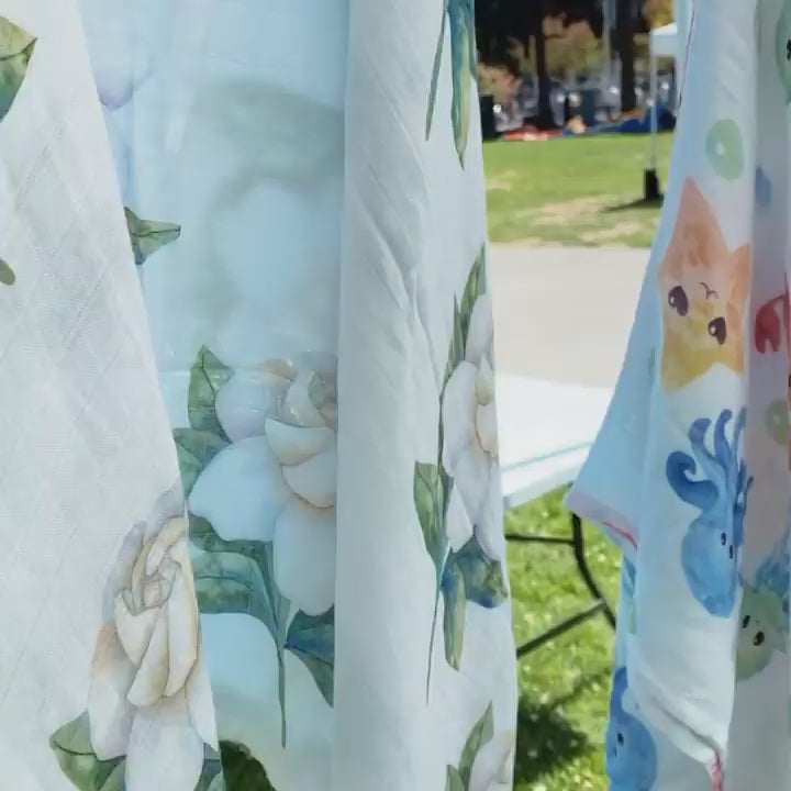 Bamboo Organic Cotton Hibiscus 47" Swaddling Blanket