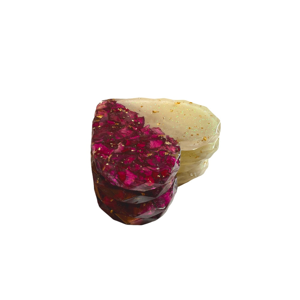 Real Rose Petal Handmade Resin Heart Coaster Set