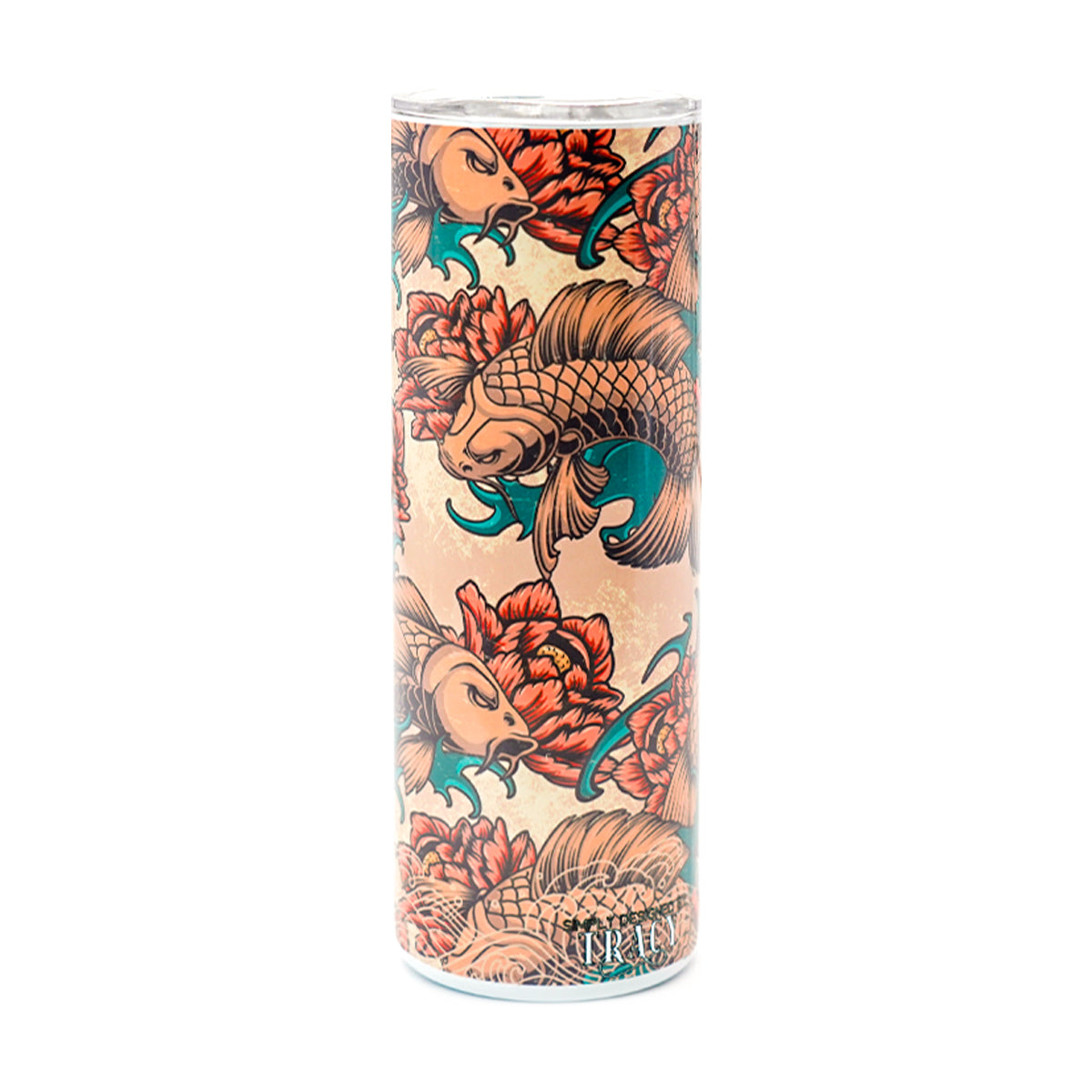 20oz Handmade Skinny Stainless Steel Tumbler - Koi Lotus