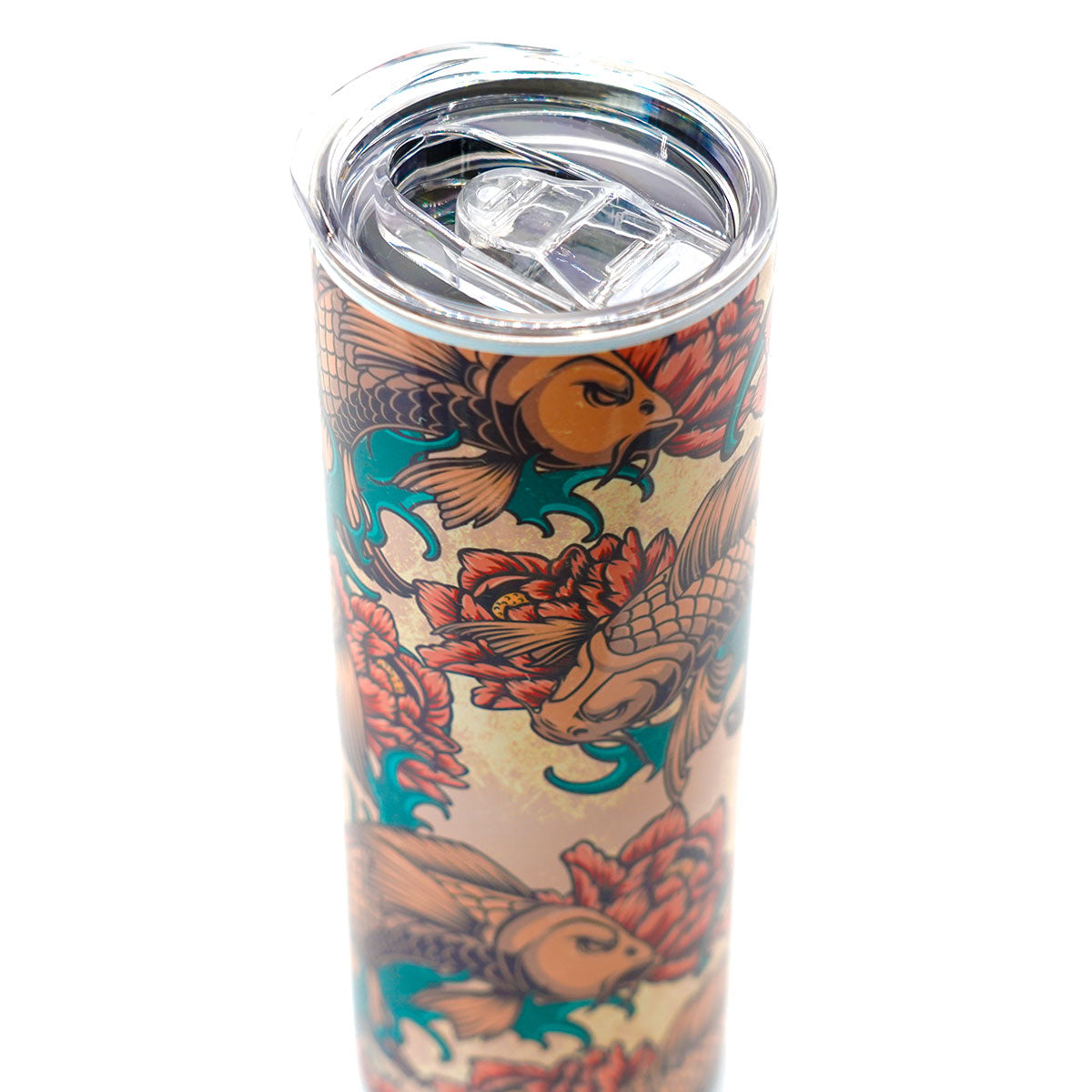 20oz Handmade Skinny Stainless Steel Tumbler - Koi Lotus