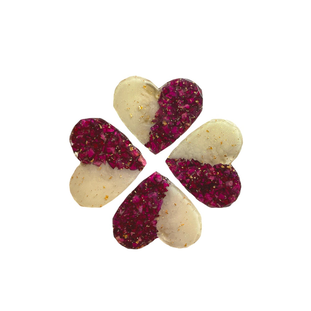Real Rose Petal Handmade Resin Heart Coaster Set