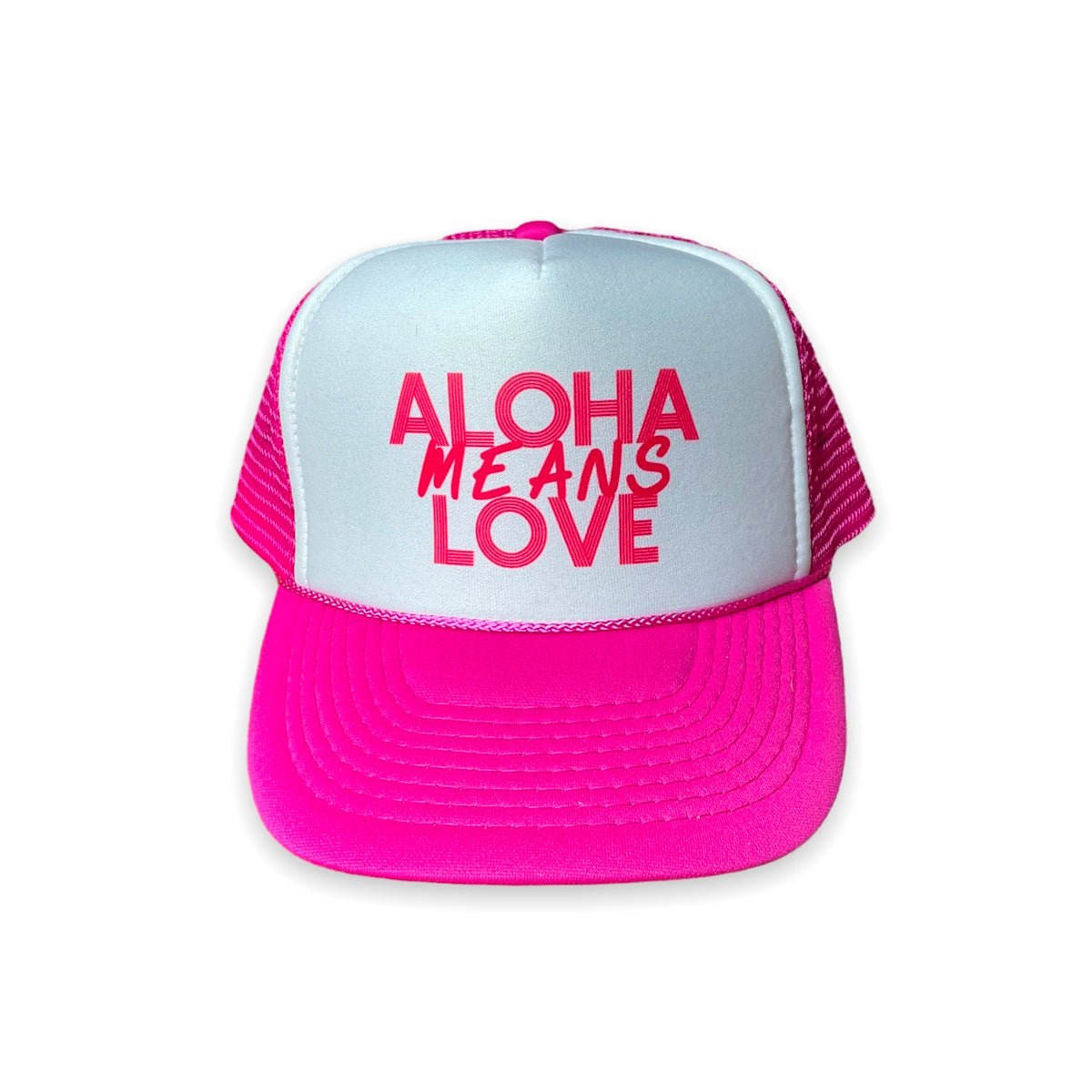 Aloha Means Love Pink and White Trucker Hat
