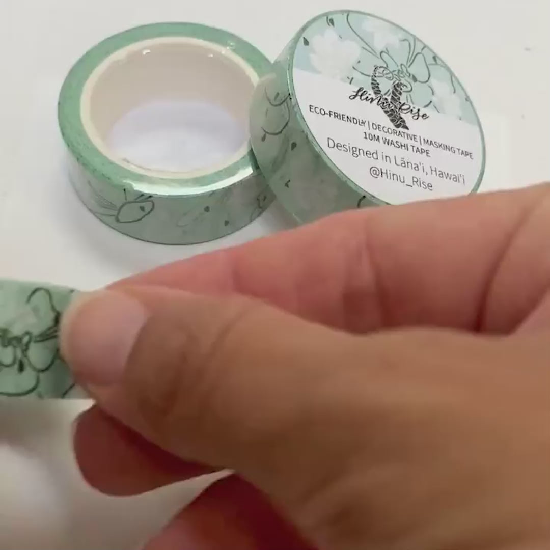15mm x 10m Washi Tape - Mint Green Naupaka Flower