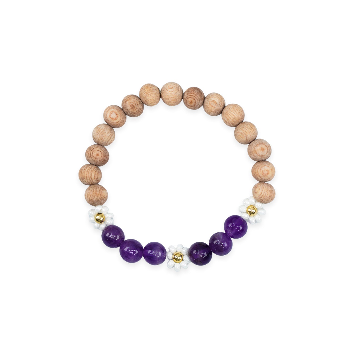 Amethyst + Glass Daisy & Rosewood 14k Gold Filled 7" Bracelet