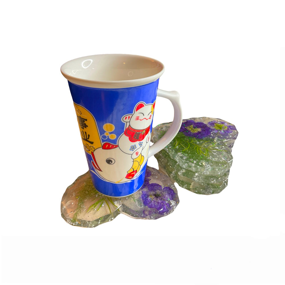 Real Purple Wildflower Handmade Resin Heart Coaster Set