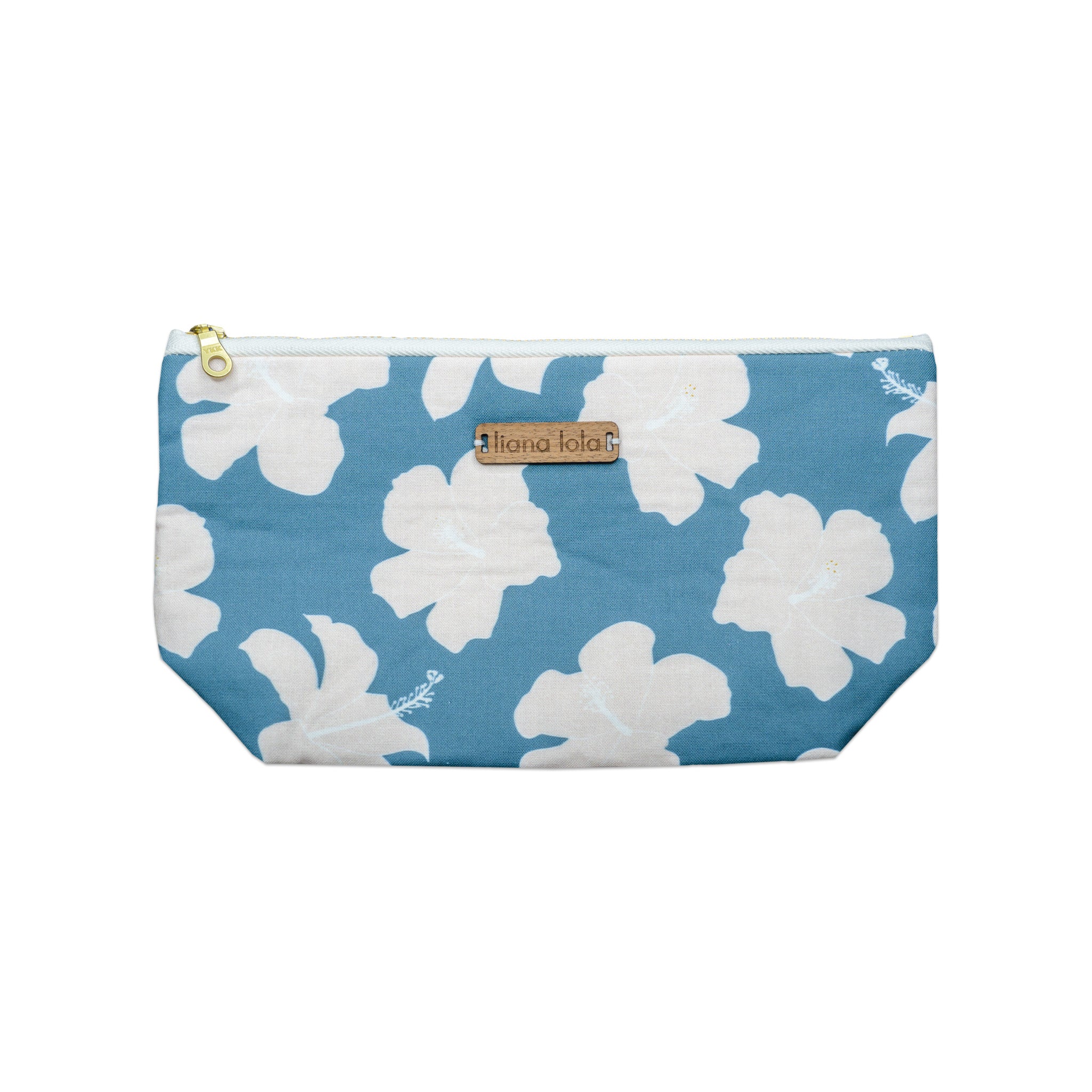 Handmade Cotton Canvas Forest Pink Hibiscus Flat-bottom Pouch