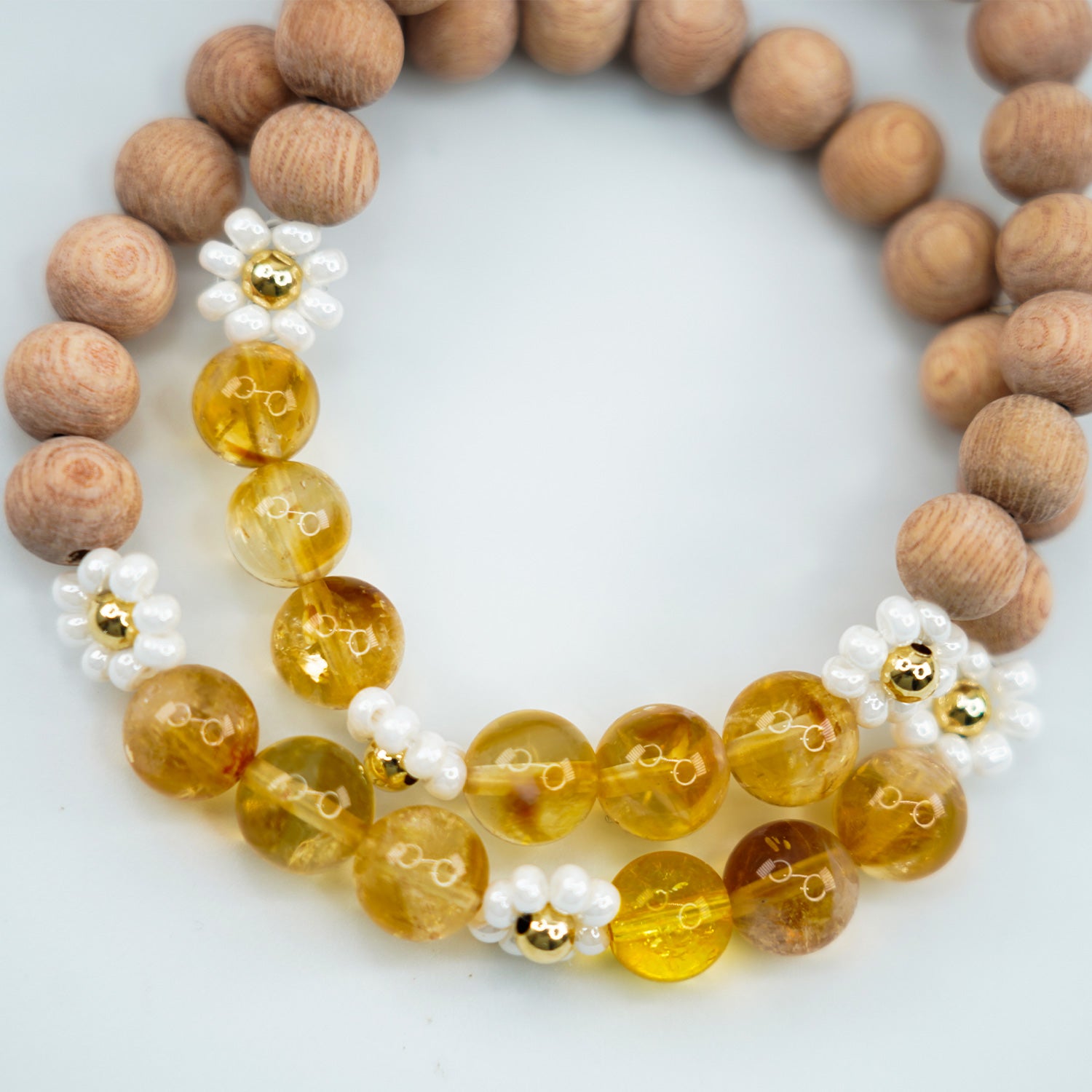 Citrine + Glass Daisy & Rosewood 14k Gold Filled 7" Bracelet