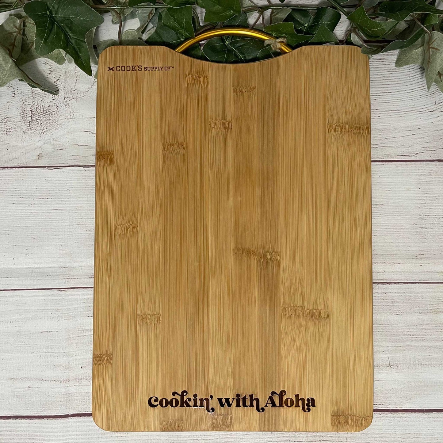 "Cookin' with Aloha" Engraved Solid Bamboo Cutting Board