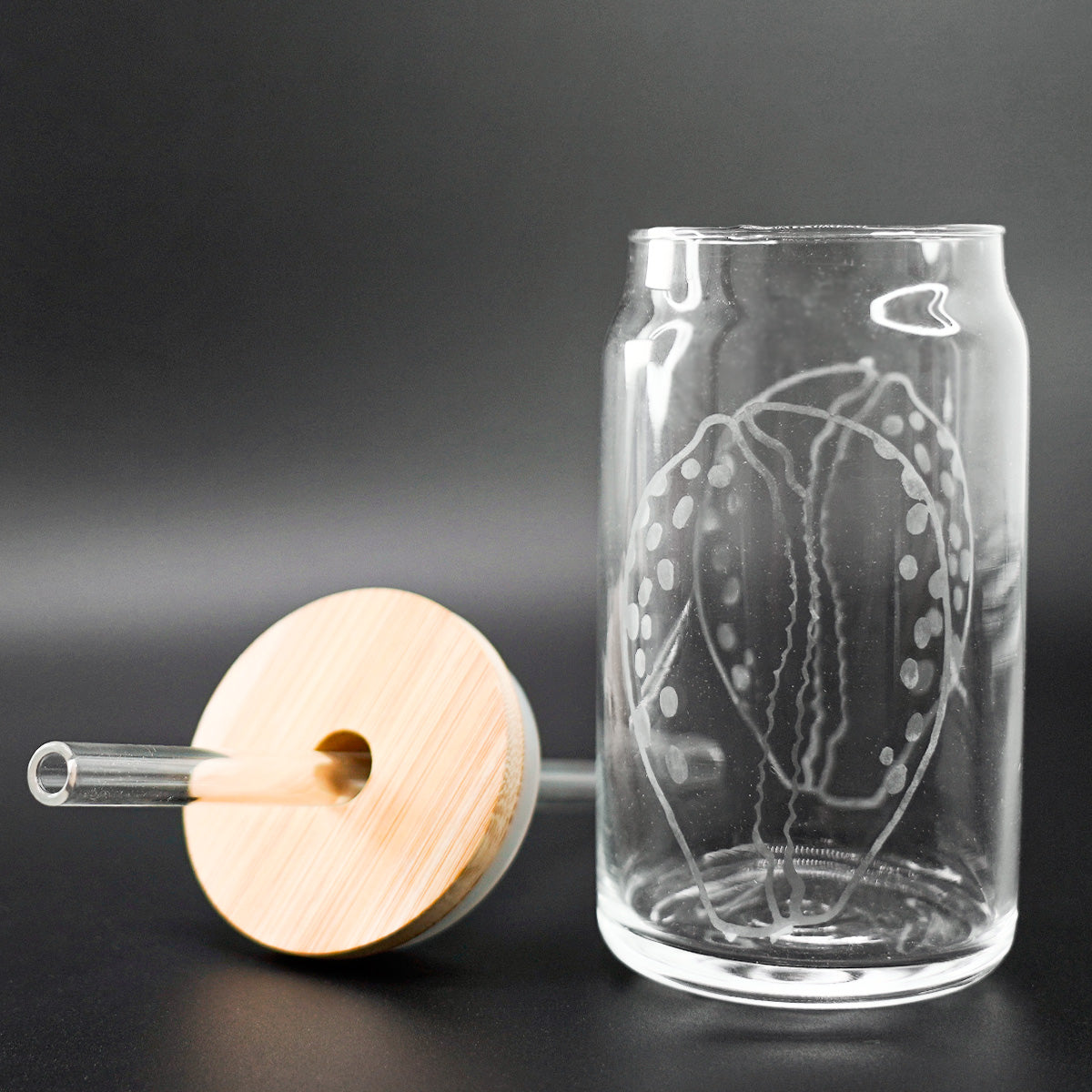 Hand Etched 16 oz Glass Tumbler with Lid & Straw - Cowrie Shell