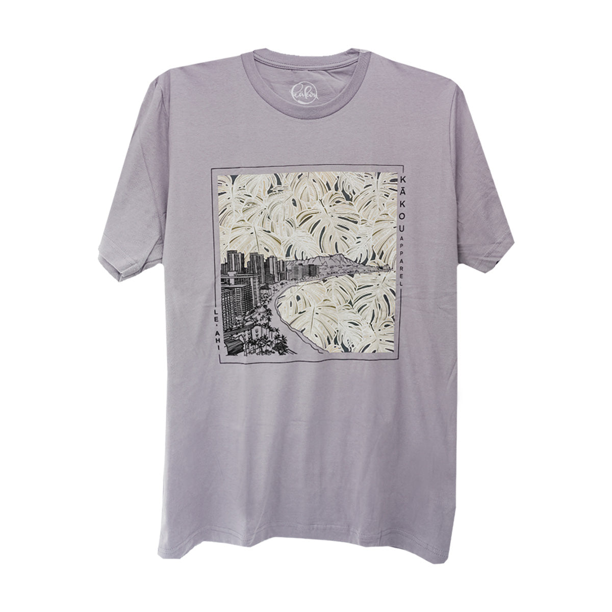 Lēʻahi Diamond Head Monstera Print Ring-Spun Cotton T-Shirt - Gray