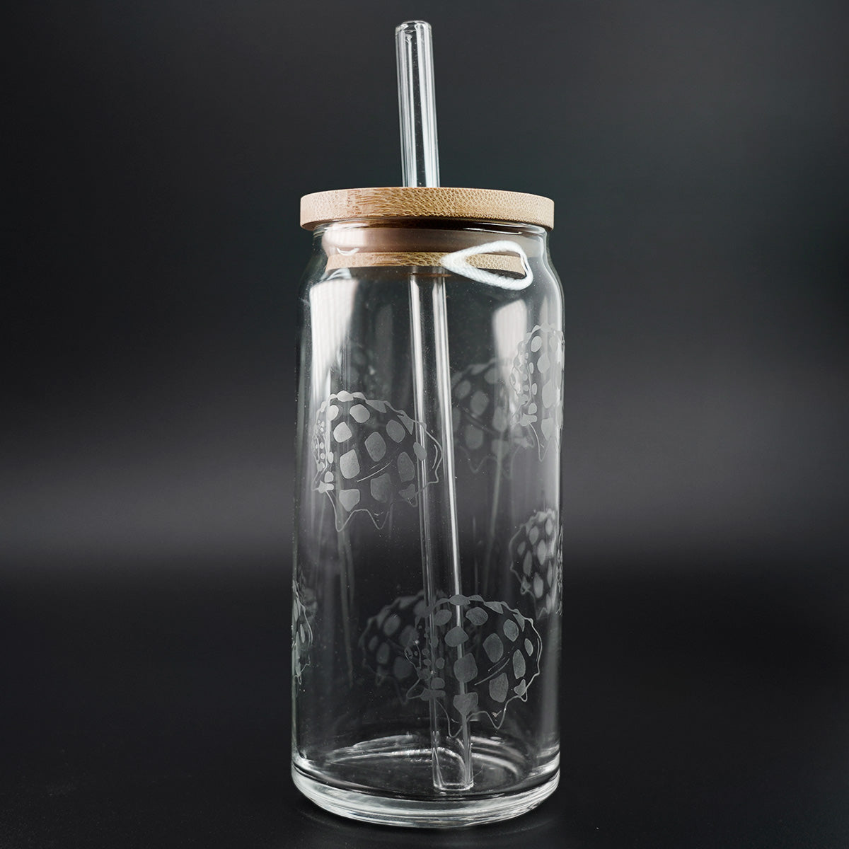 Hand Etched 20 oz Glass Tumbler with Lid & Straw - Drupe Shells