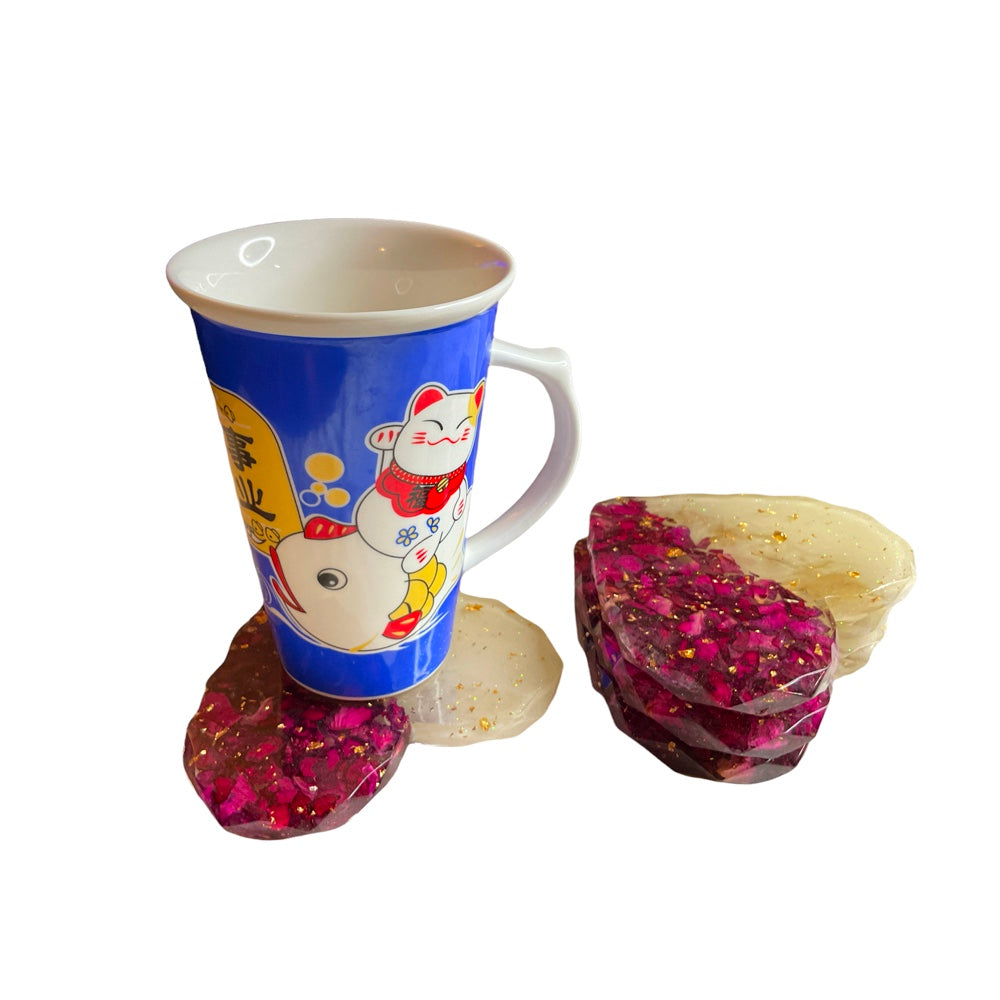 Real Rose Petal Handmade Resin Heart Coaster Set