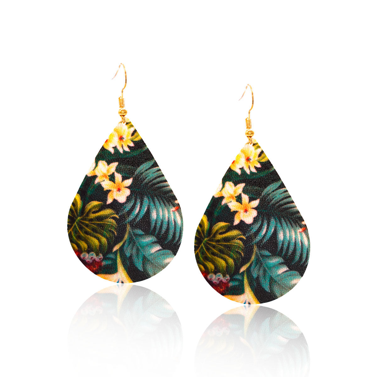 Faux Leather Lightweight Dangle Earrings - Floral Orchids