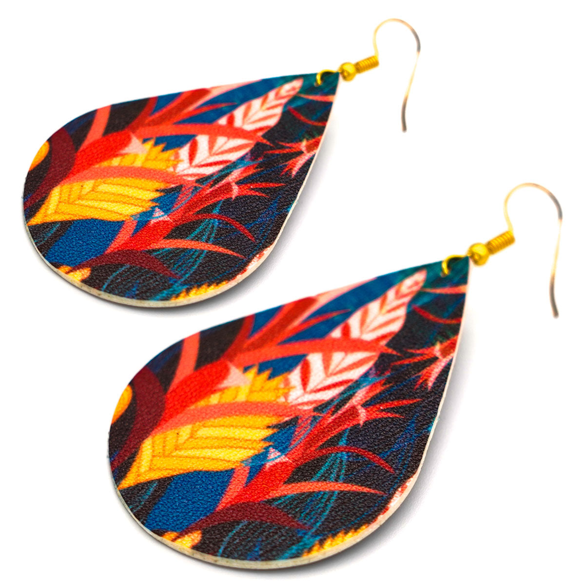 Faux Leather Lightweight Dangle Earrings - Vibrant Tropical Ginger