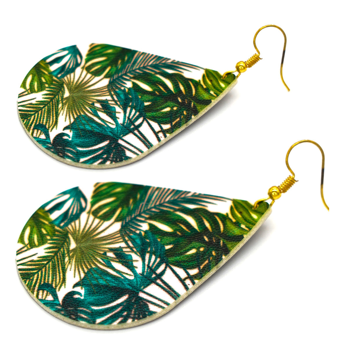 Faux Leather Lightweight Dangle Earrings - Tropical Jungle Monstera