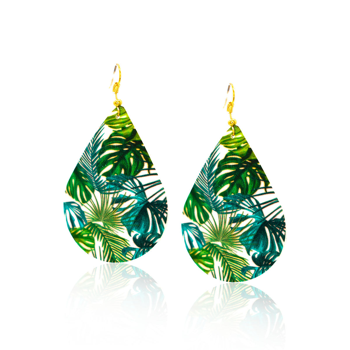 Faux Leather Lightweight Dangle Earrings - Tropical Jungle Monstera