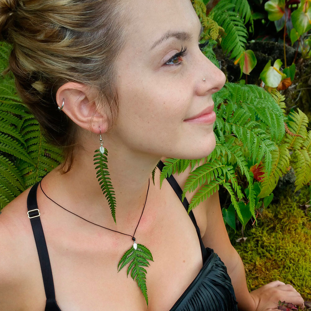 Real Preserved Handmade Hāpuʻu Fern Earrings - Small