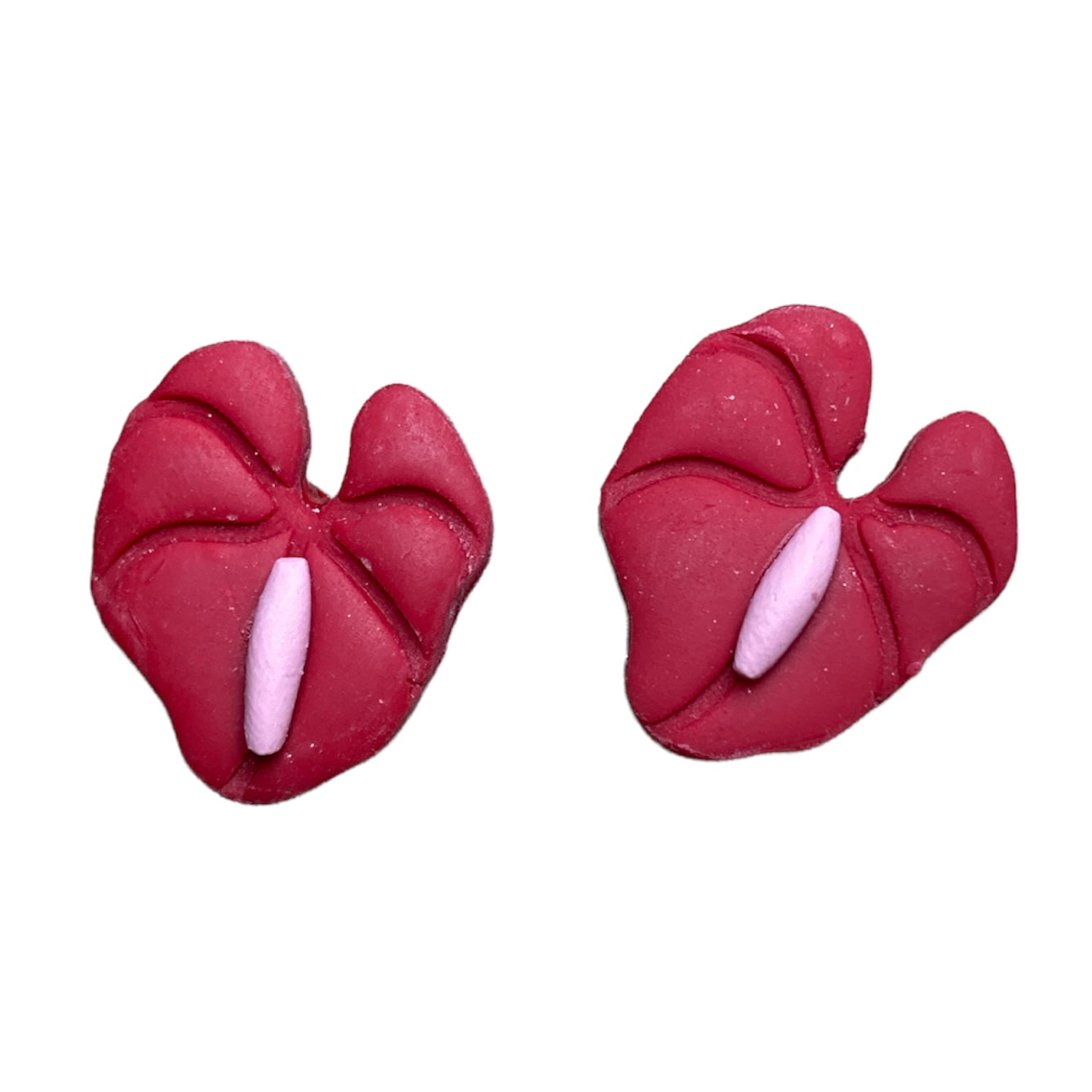 Red Anthurium Clay Gold Stud Earrings