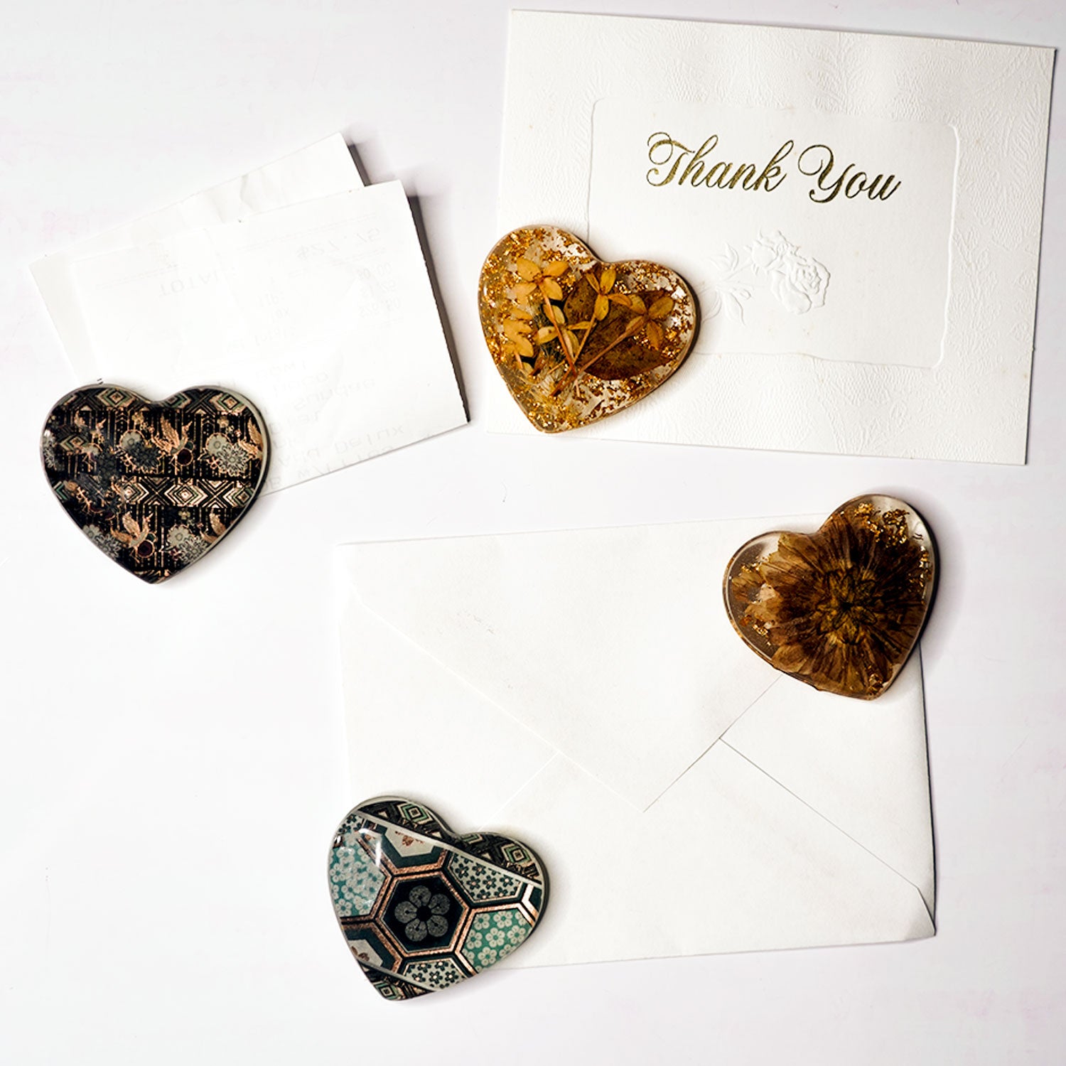 Green & Gold Polished Hearts Handmade Resin Fridge Magnets
