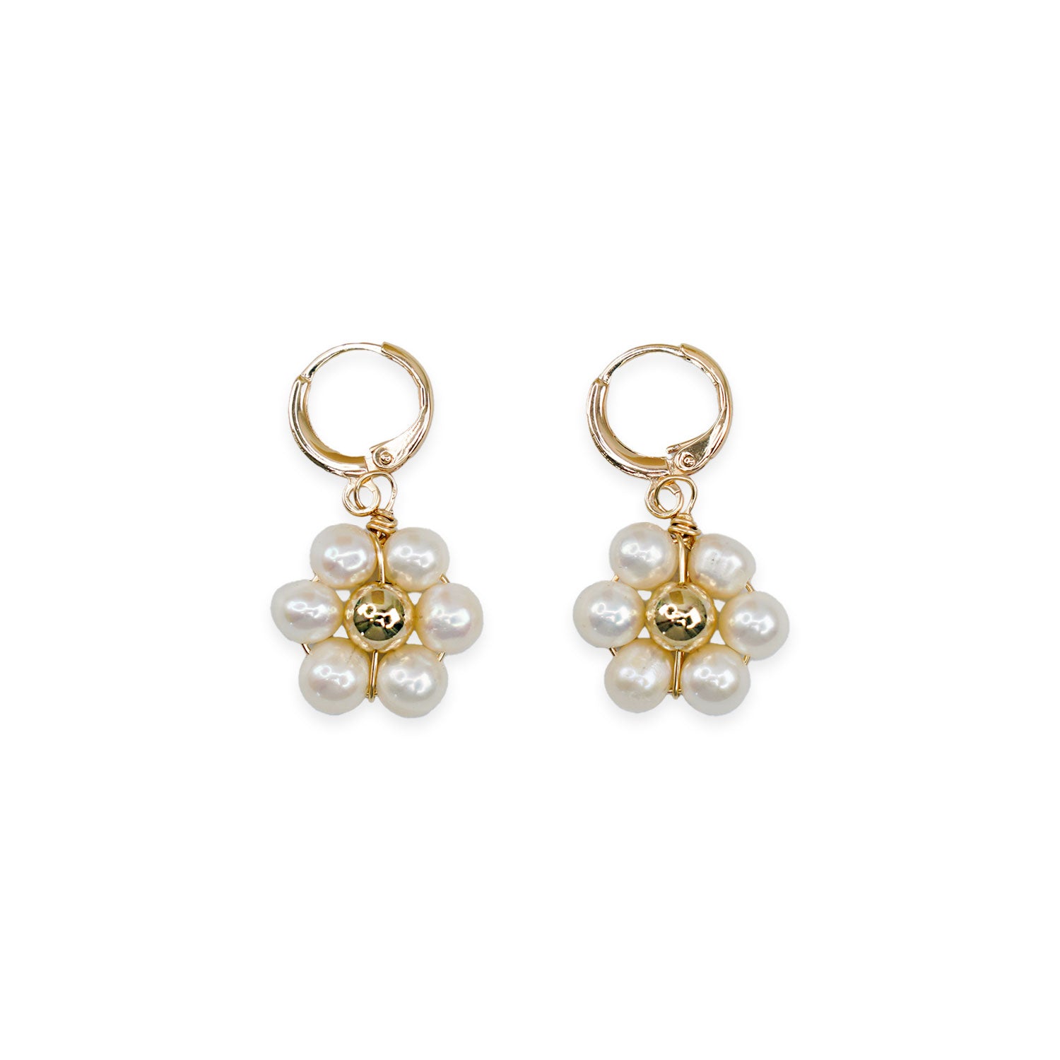Freshwater Pearl Flower 14k Gold Filled Huggie Earrings