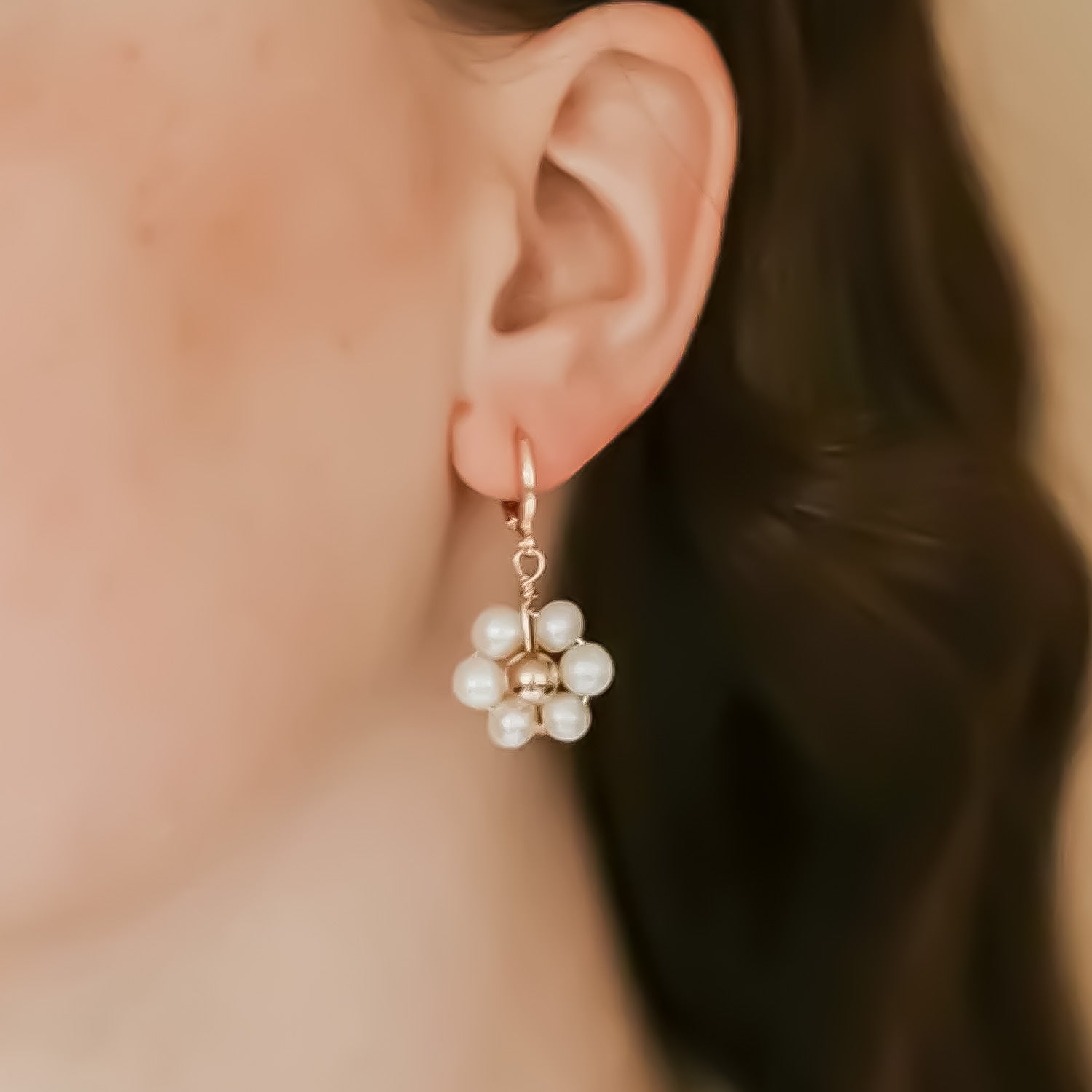 Freshwater Pearl Flower 14k Gold Filled Huggie Earrings
