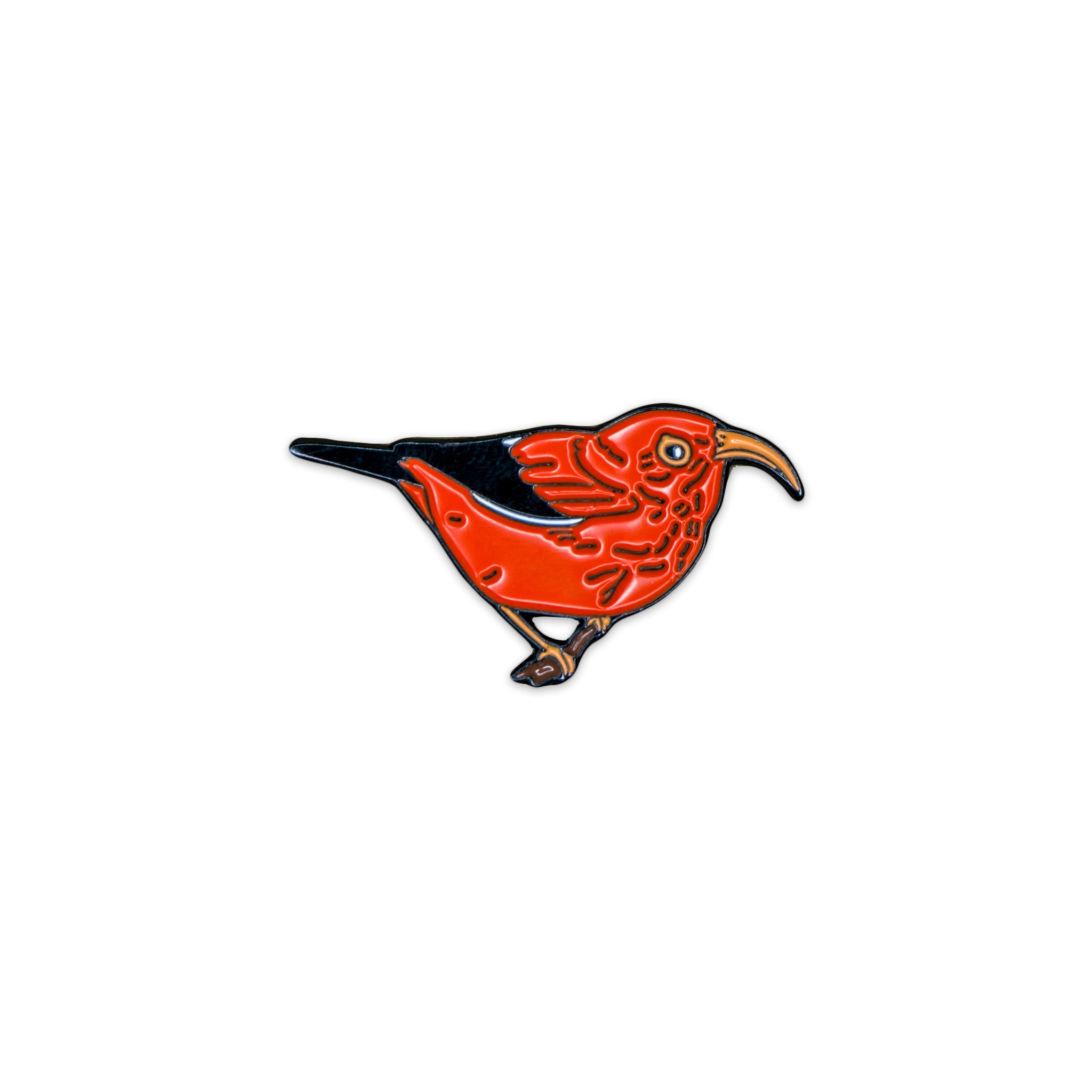 Native Hawaiian ʻIʻiwi Endangered Honeycreeper Black Enamel Pin