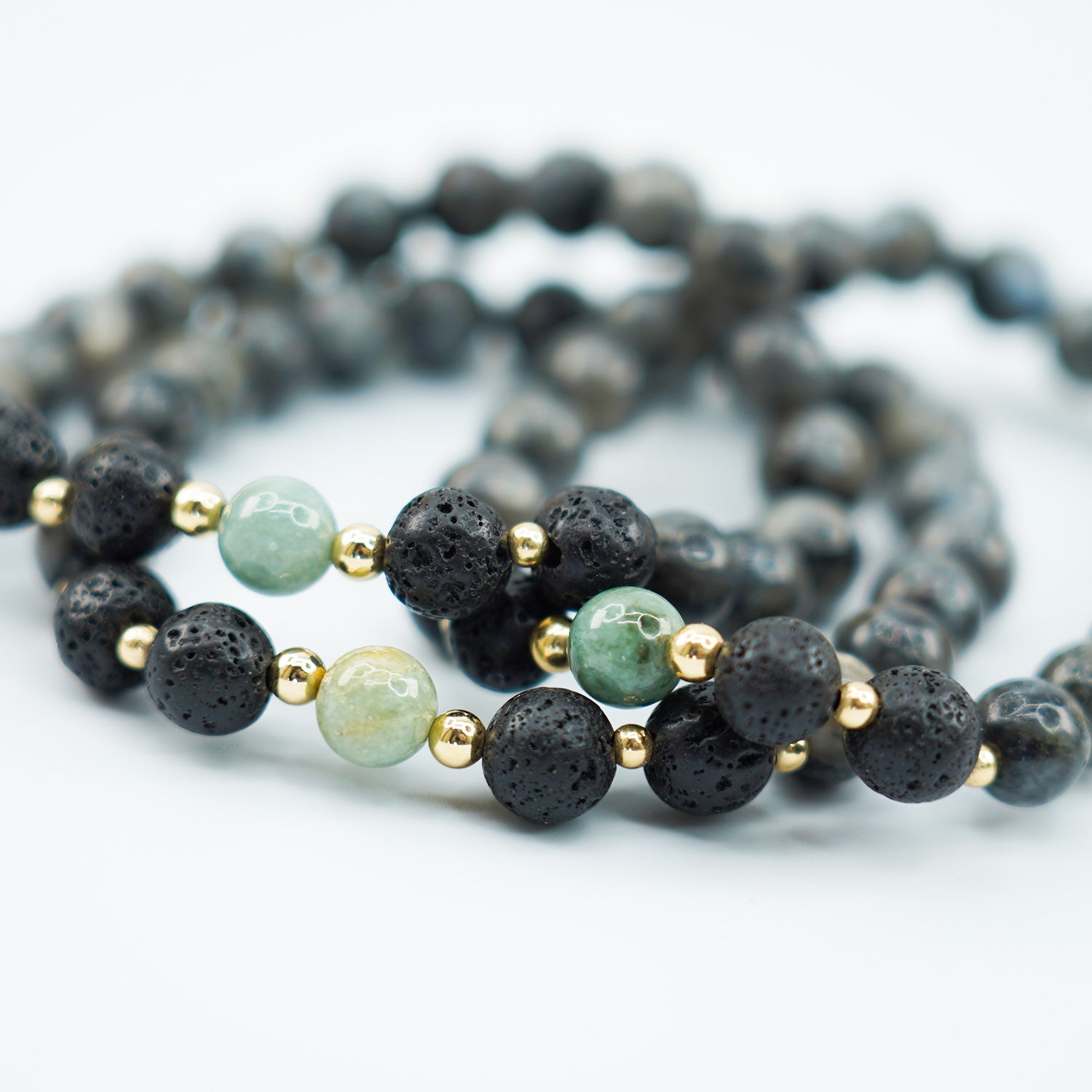 Lucky Jade + Lava Bead 14k Gold Filled 7" Bracelet