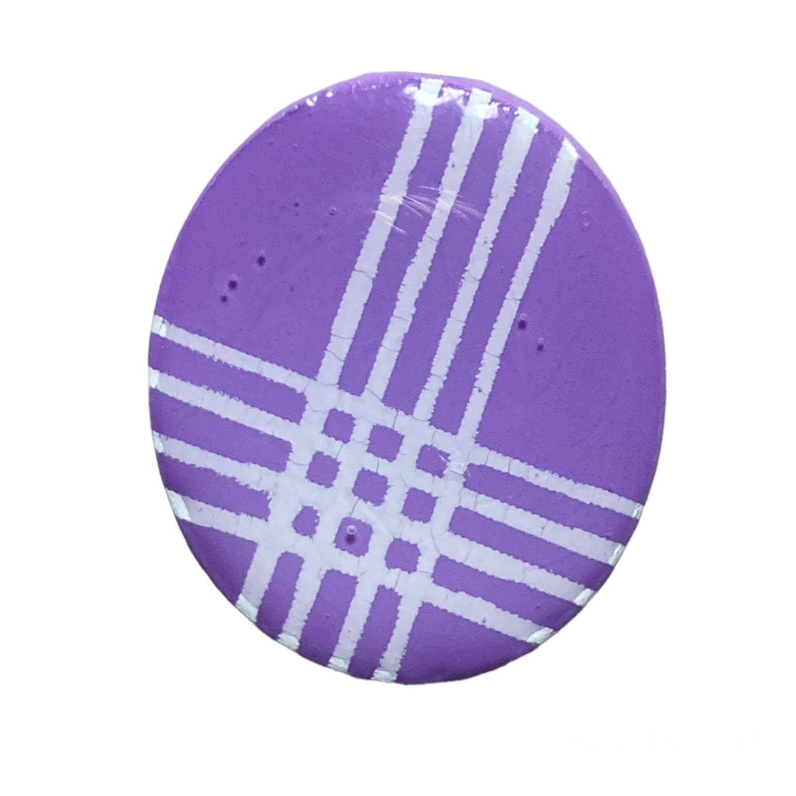 Lavender Palaka Print Clay Oval Stud Earrings