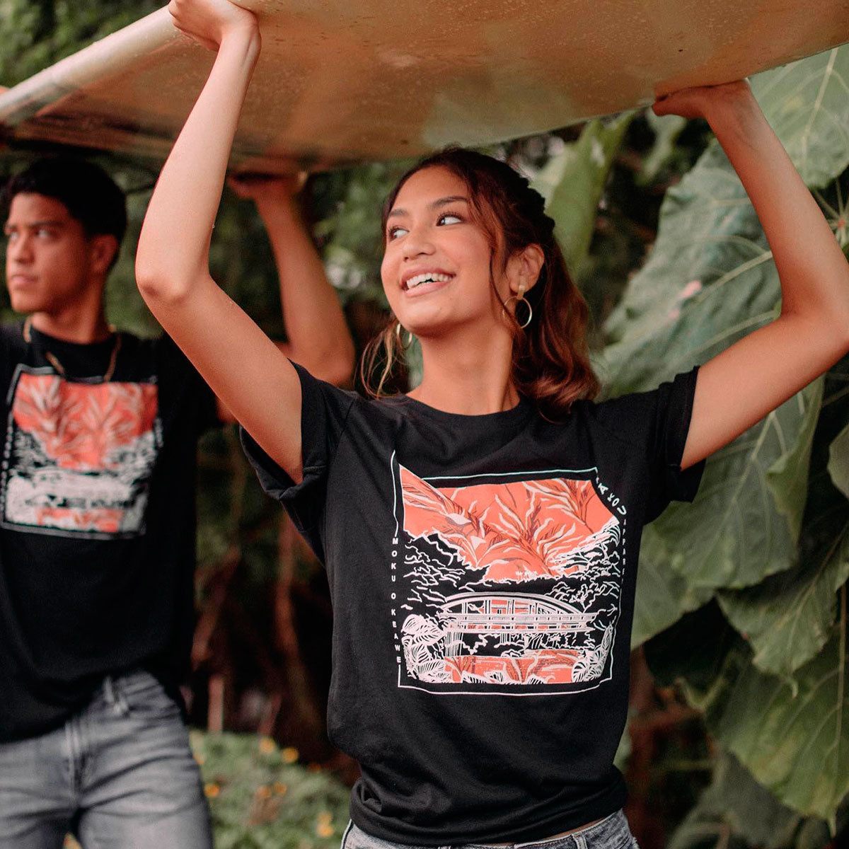 Song of Wailuku Cotton T-Shirt - Black & Orange