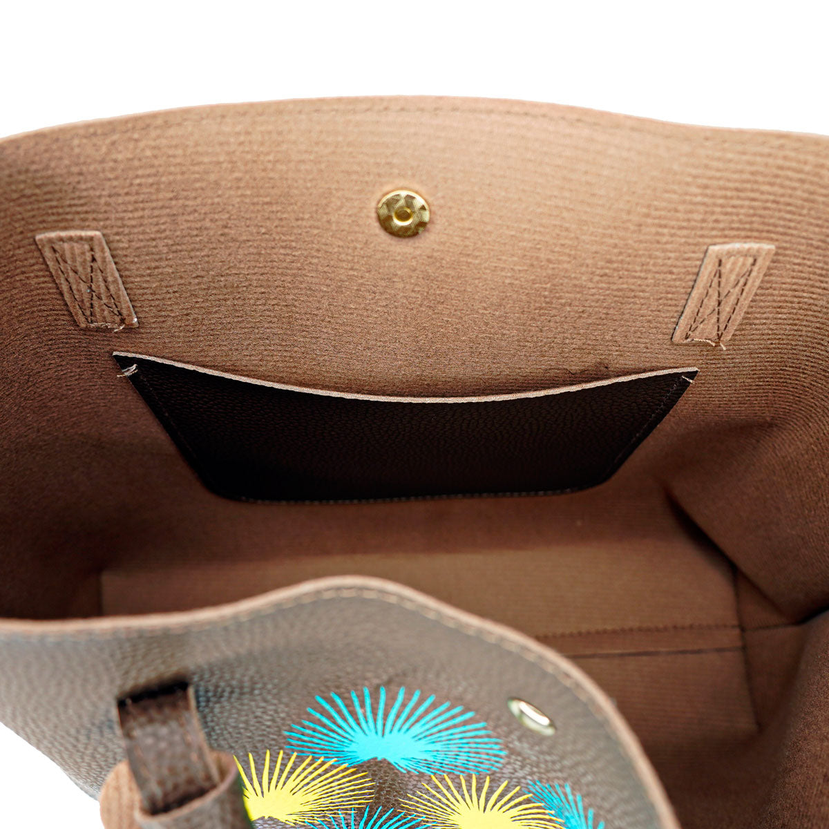 Faux Pebbled Leather Everyday Brown Tote Bag - Kūlia Yellow & Teal