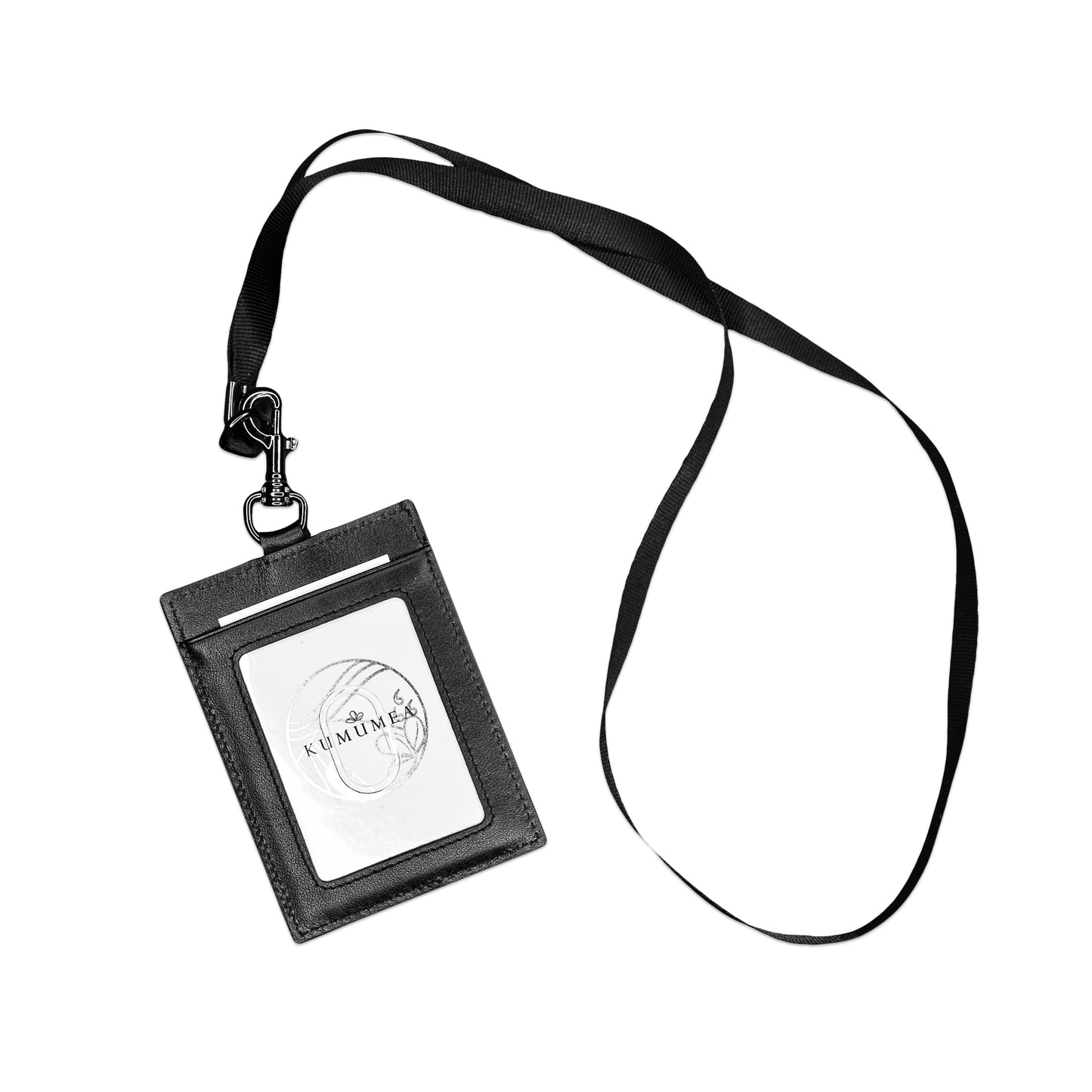 Luxury Top Grain Leather Handmade RFID Lanyard - Black & Silver