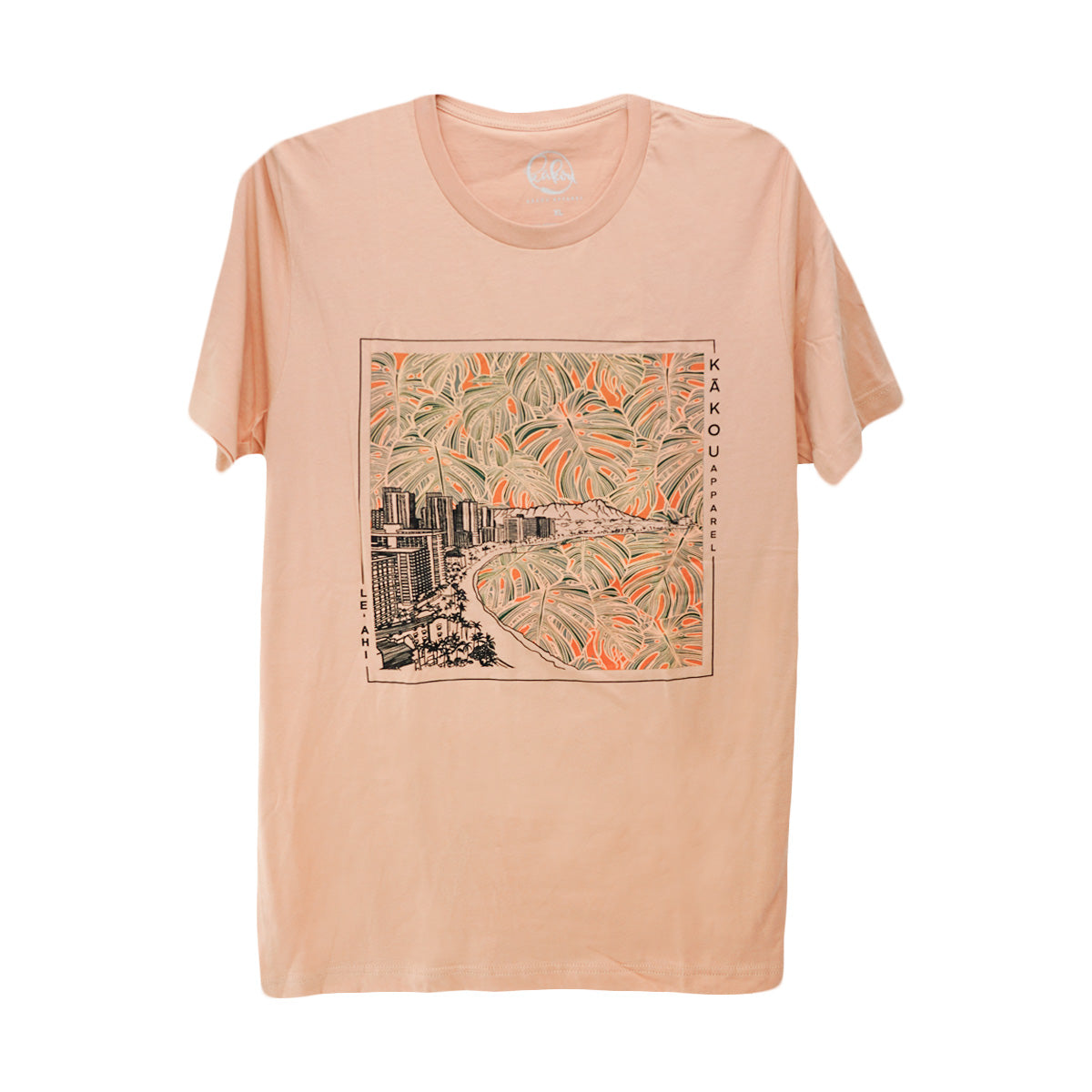 Lēʻahi Diamond Head Monstera Print Ring-Spun Cotton T-Shirt - Neutral
