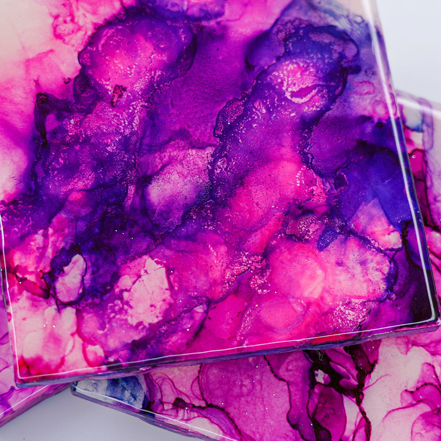 Hand-Painted Original Art Glossy Ceramic Coaster Set "Haze"