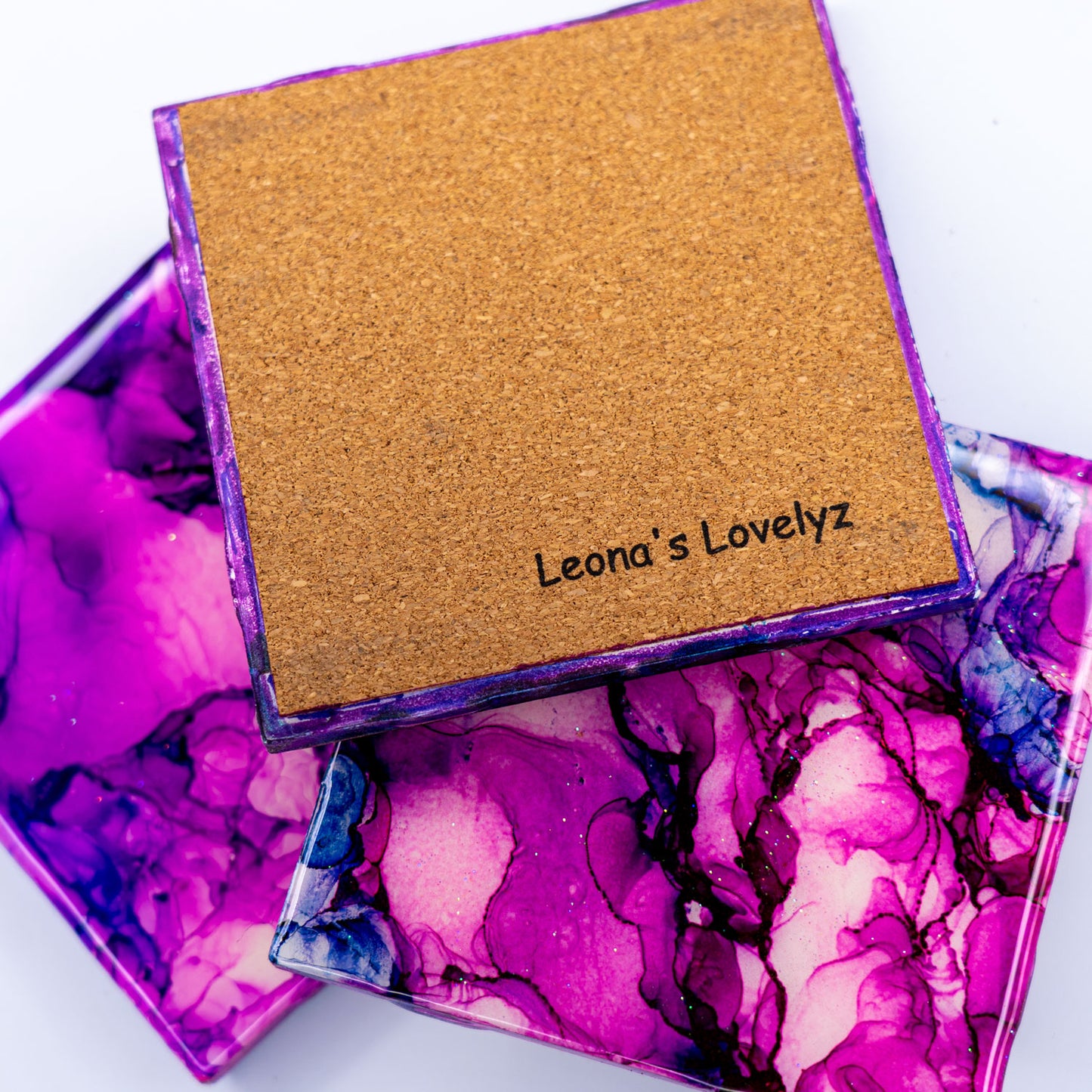 Hand-Painted Original Art Glossy Ceramic Coaster Set "Haze"