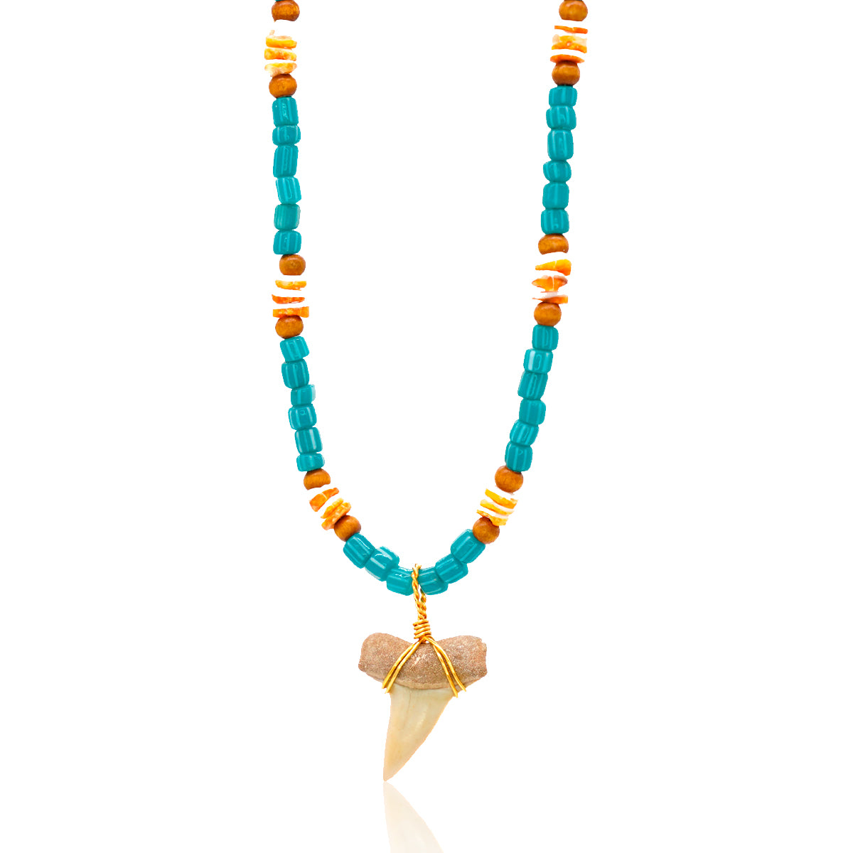 Fossilized Mako Shark Tooth Pendant on Oyster & Indonesian Glass