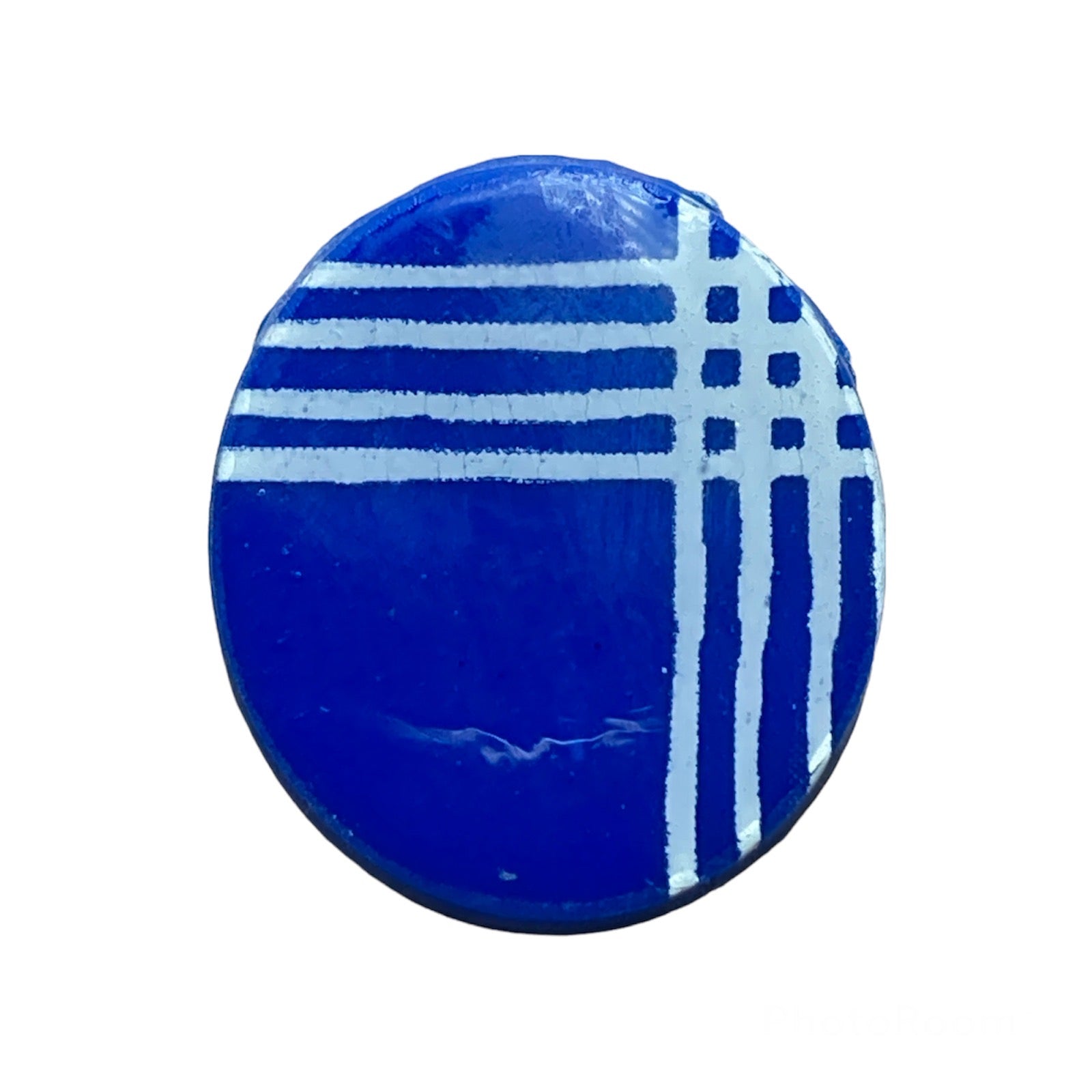 Navy Blue Palaka Print Clay Oval Stud Earrings