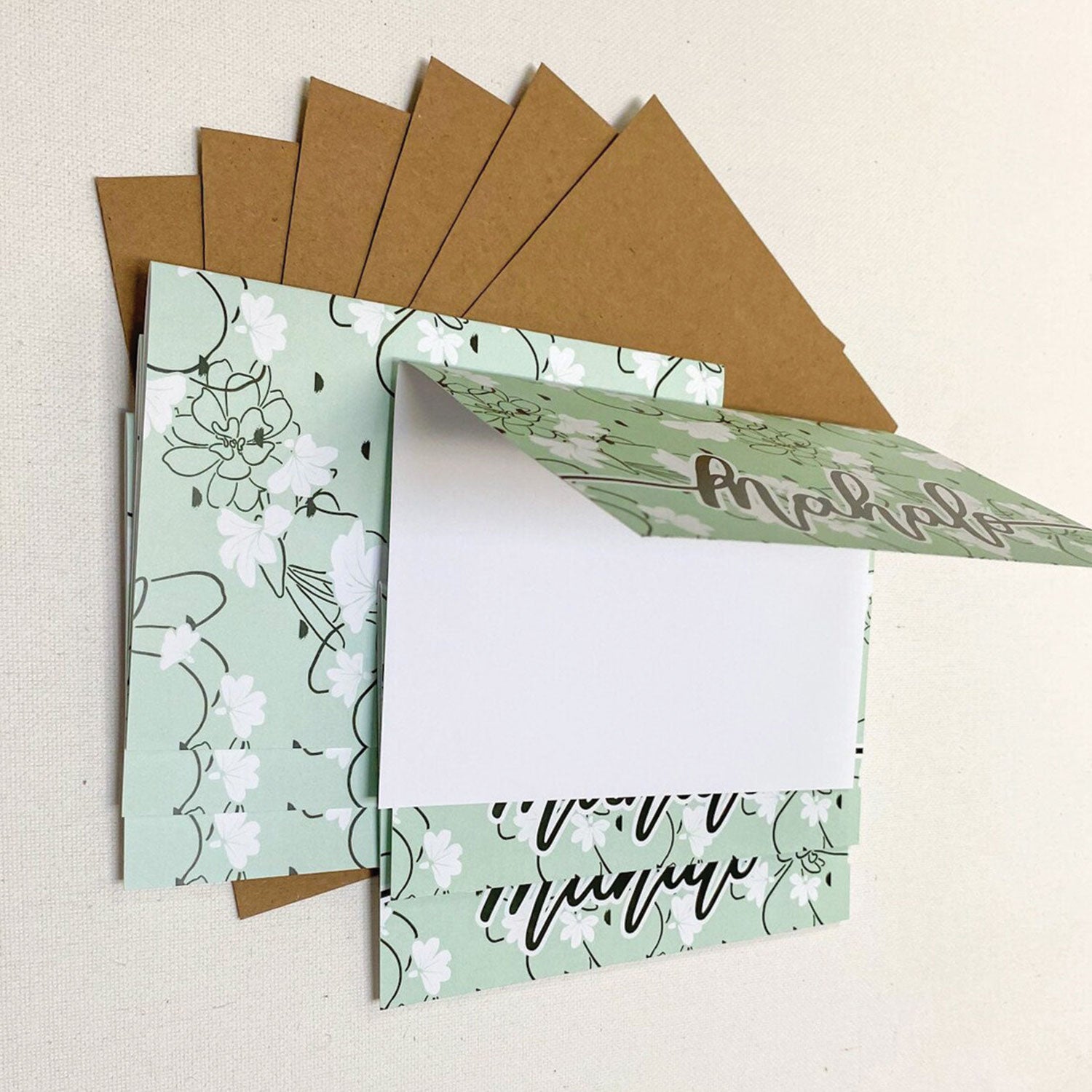 Hawaiian Greeting Cards 4"x6" 6 Pack - Naupaka Mahalo Green