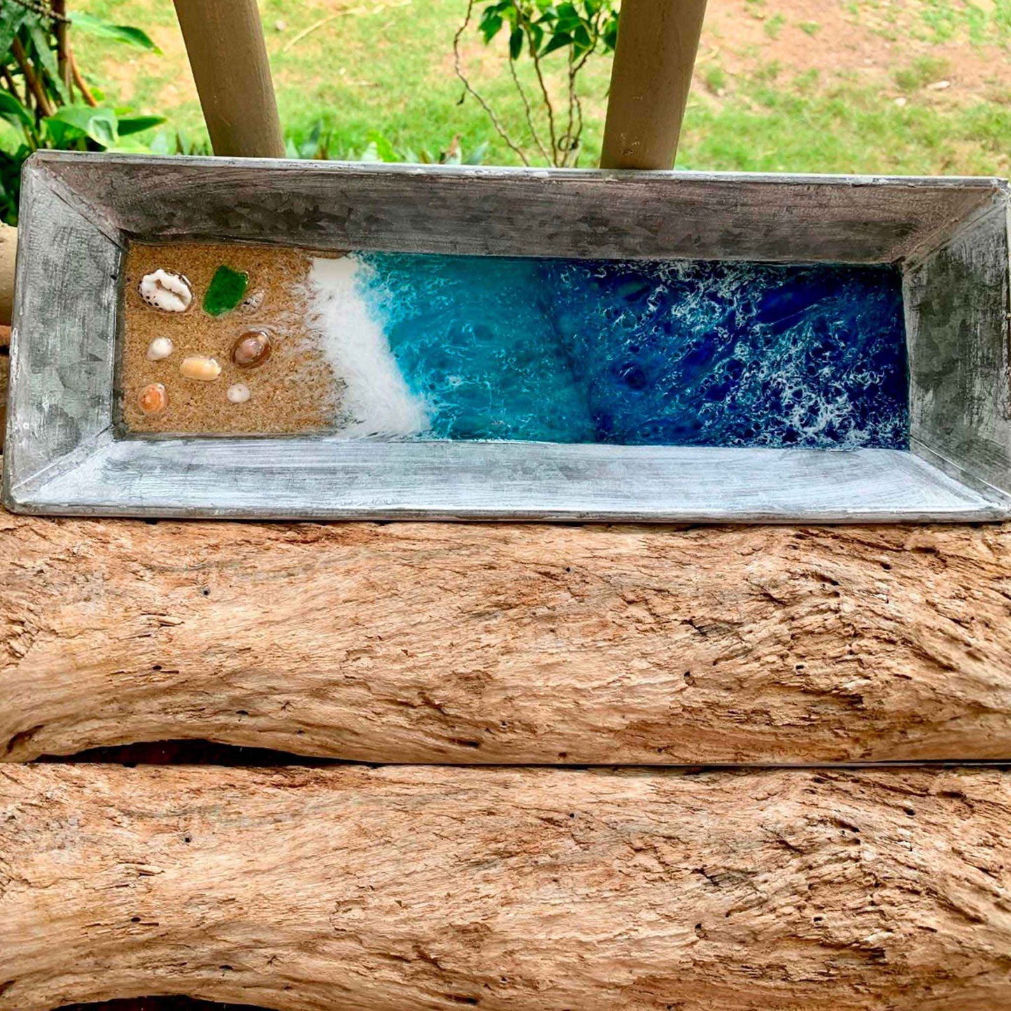 Ocean Blue Resin Steel Trinket Tray