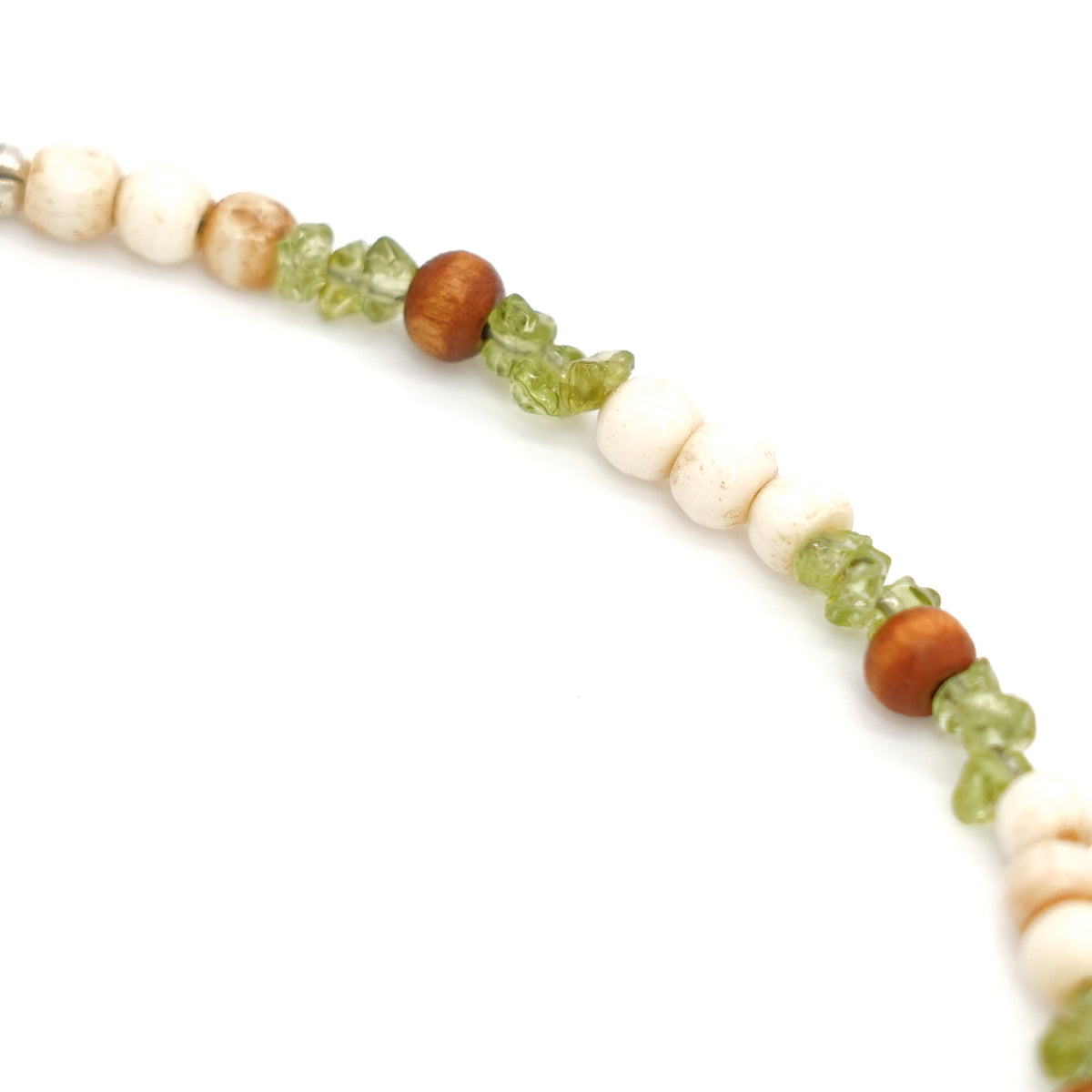 Hawaiian Cone Snail Shell, Peridot, Bone & Wood Bead Anklet