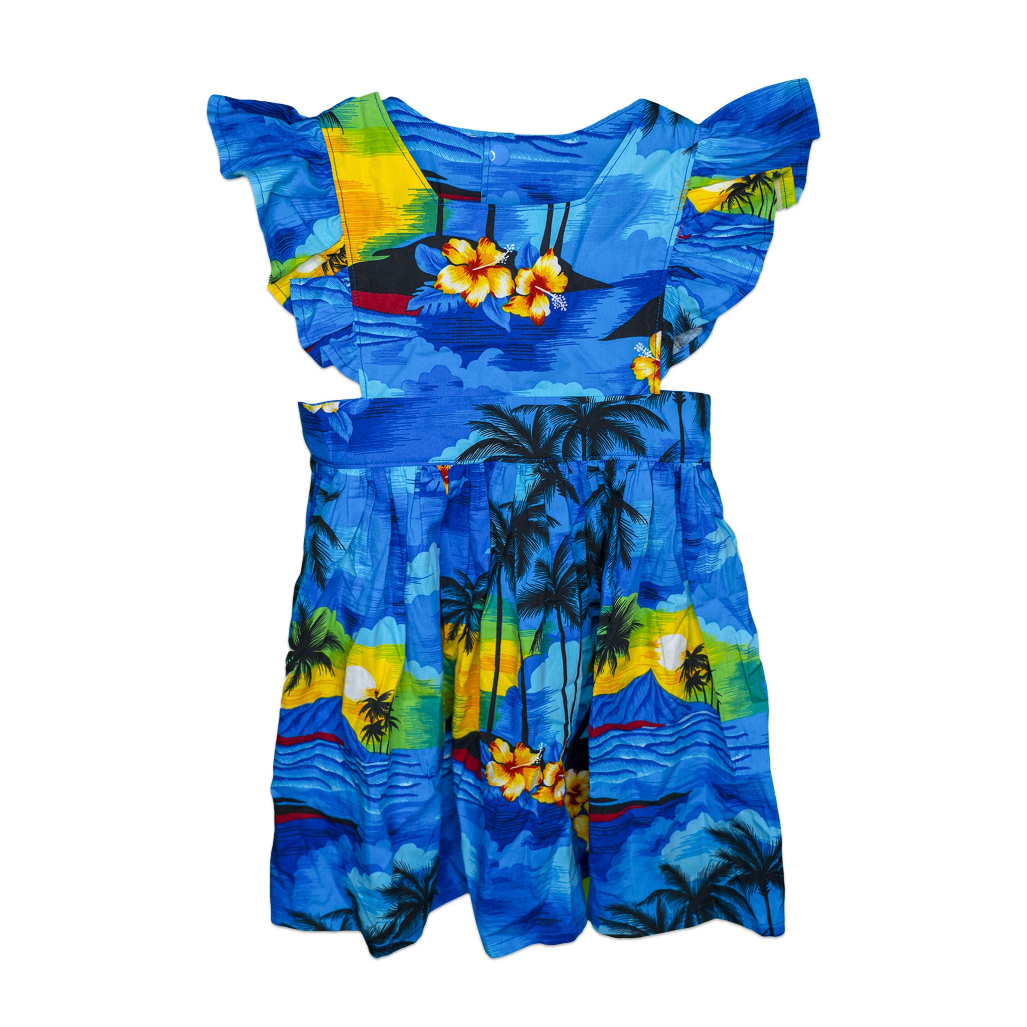Blue Island Print Handmade Pinafore Dress | Sewn in Hawaii 6-9 MO Blue Island Print Handmade Pinafore Dress | Sewn in Hawaii 6-9 MO