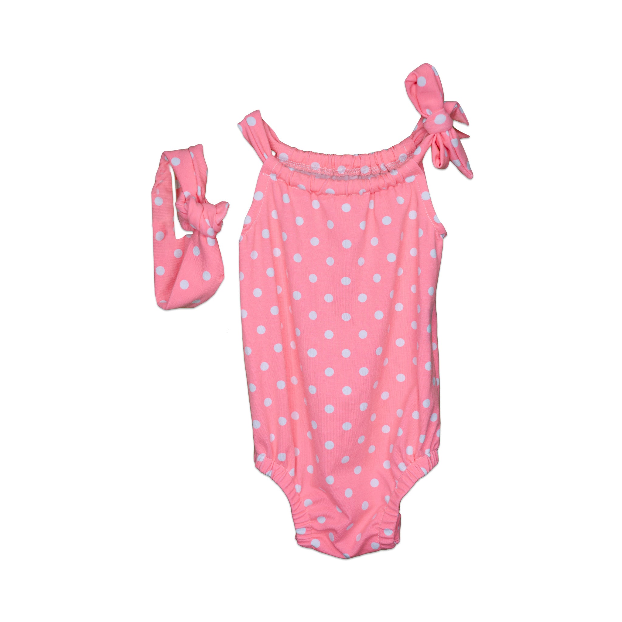 Pink Polka Dot Handmade Romper & Headband