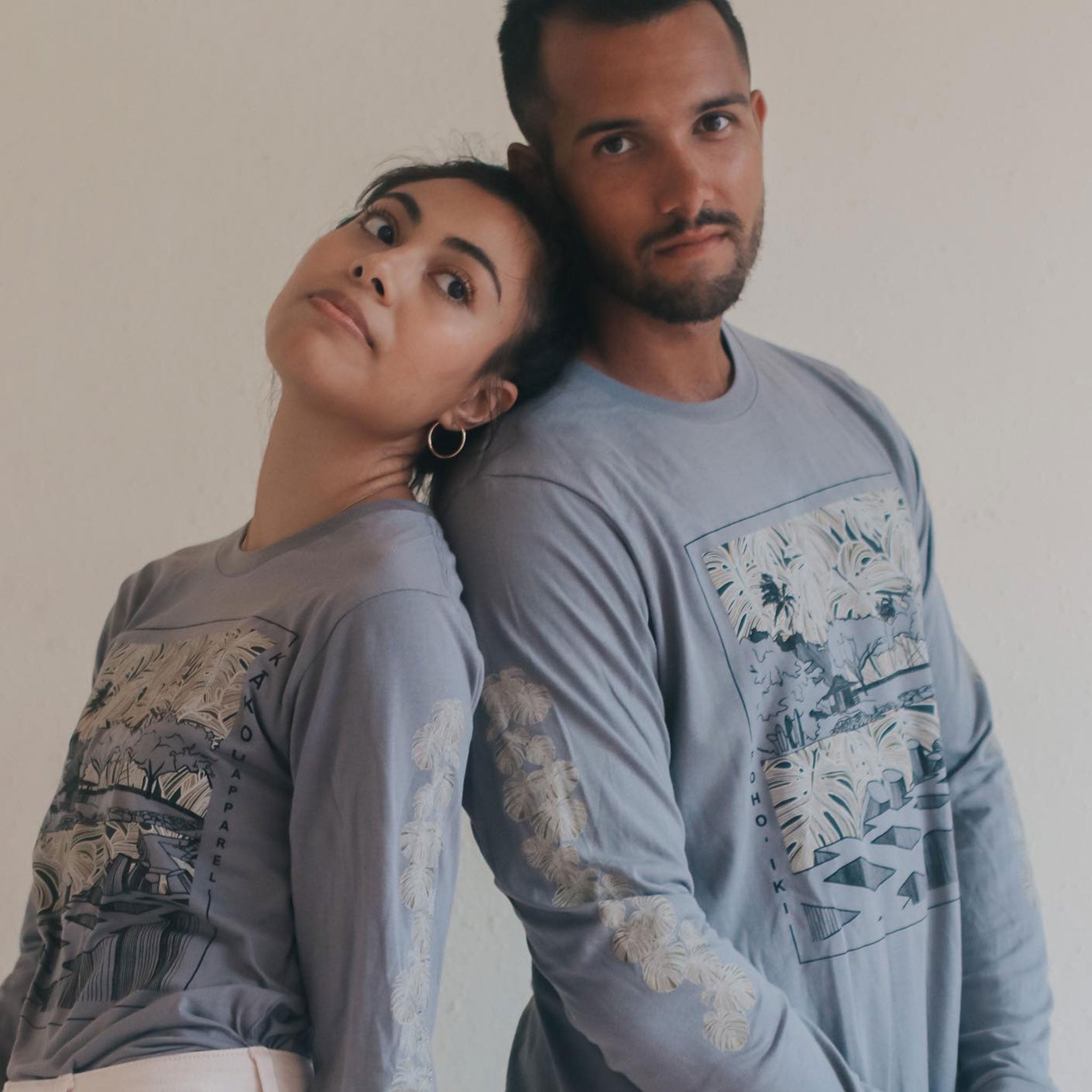 Pohoiki Monstera Print Cotton Longsleeve - Gray
