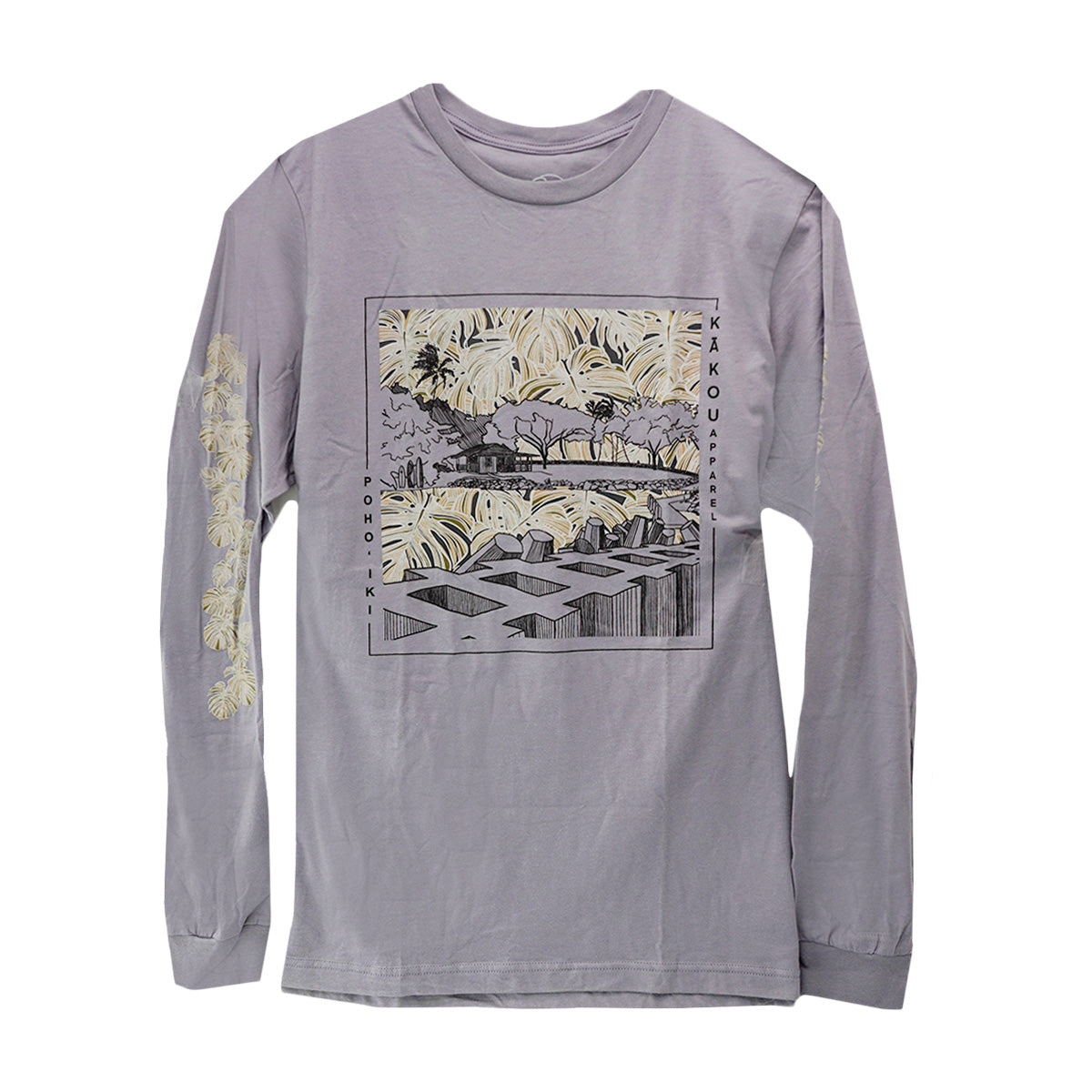 Pohoiki Monstera Print Cotton Longsleeve - Gray
